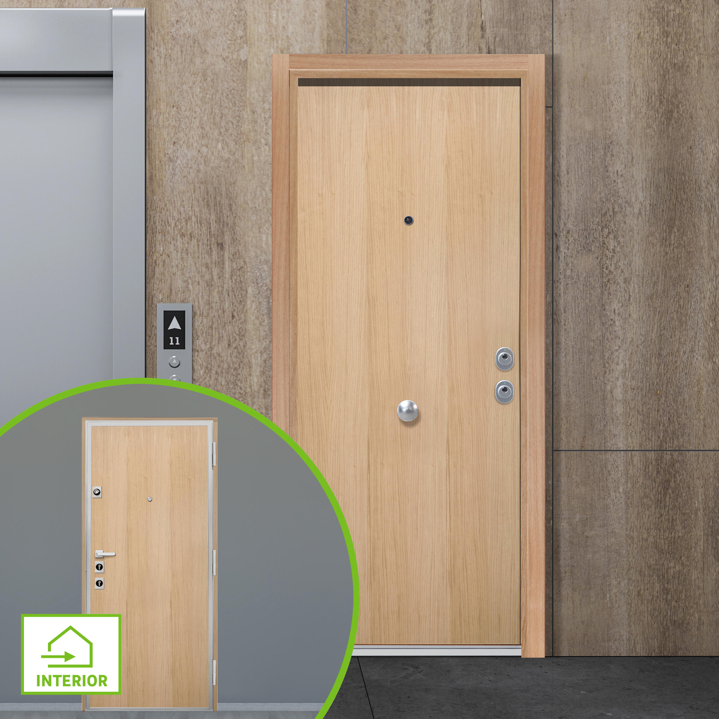 Puerta de entrada acorazada serie silver 2,0 liso roble / interior liso roble apertura izquierda 208x90.3cm