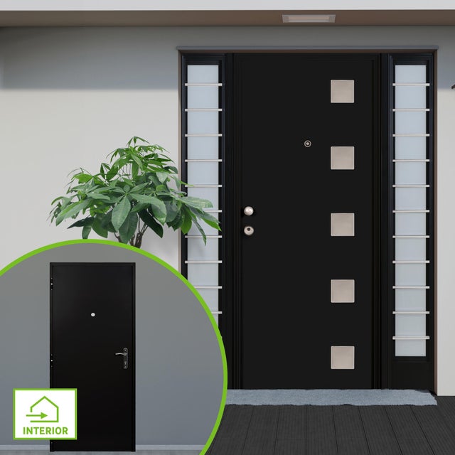 Porta de entrada metálica QUADRADOS 89X208CM PRETA DIREITA