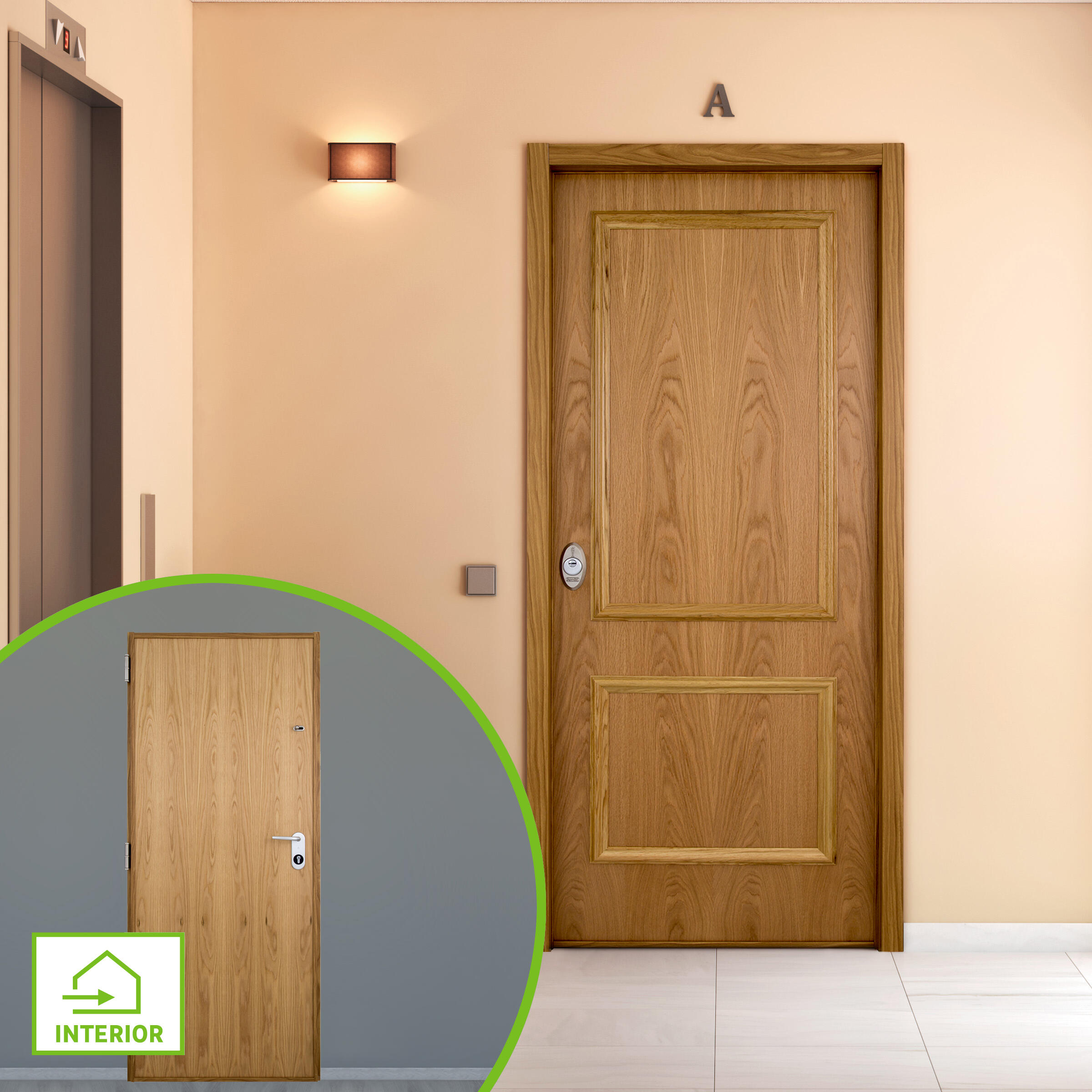 Puerta de entrada acorazada serie v dos cuadros roble / interior liso roble apertura derecha 206x89cm