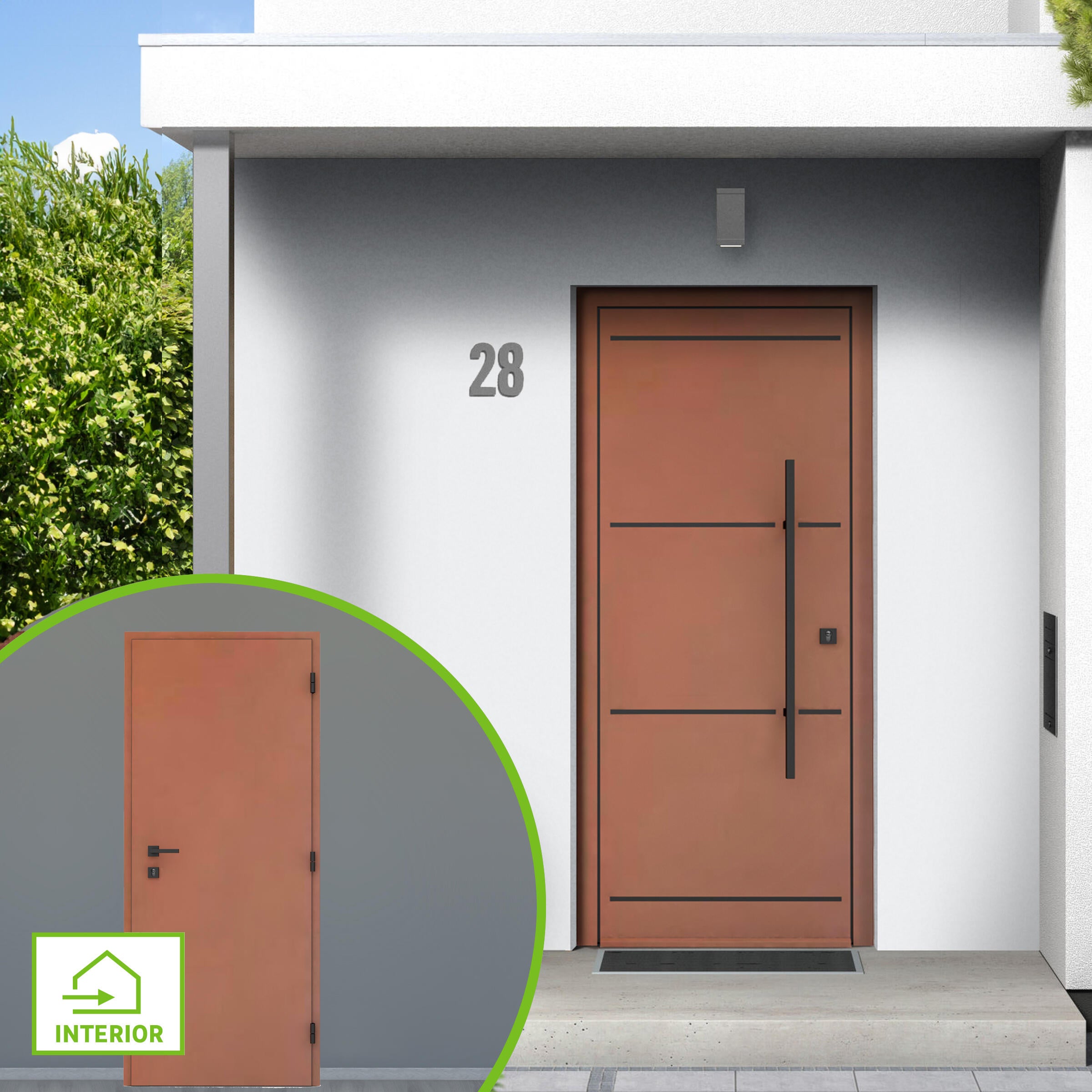 Puerta de entrada metálica serie plus comfort fresado óxido / interior liso oxido apertura izquierda 210x90cm