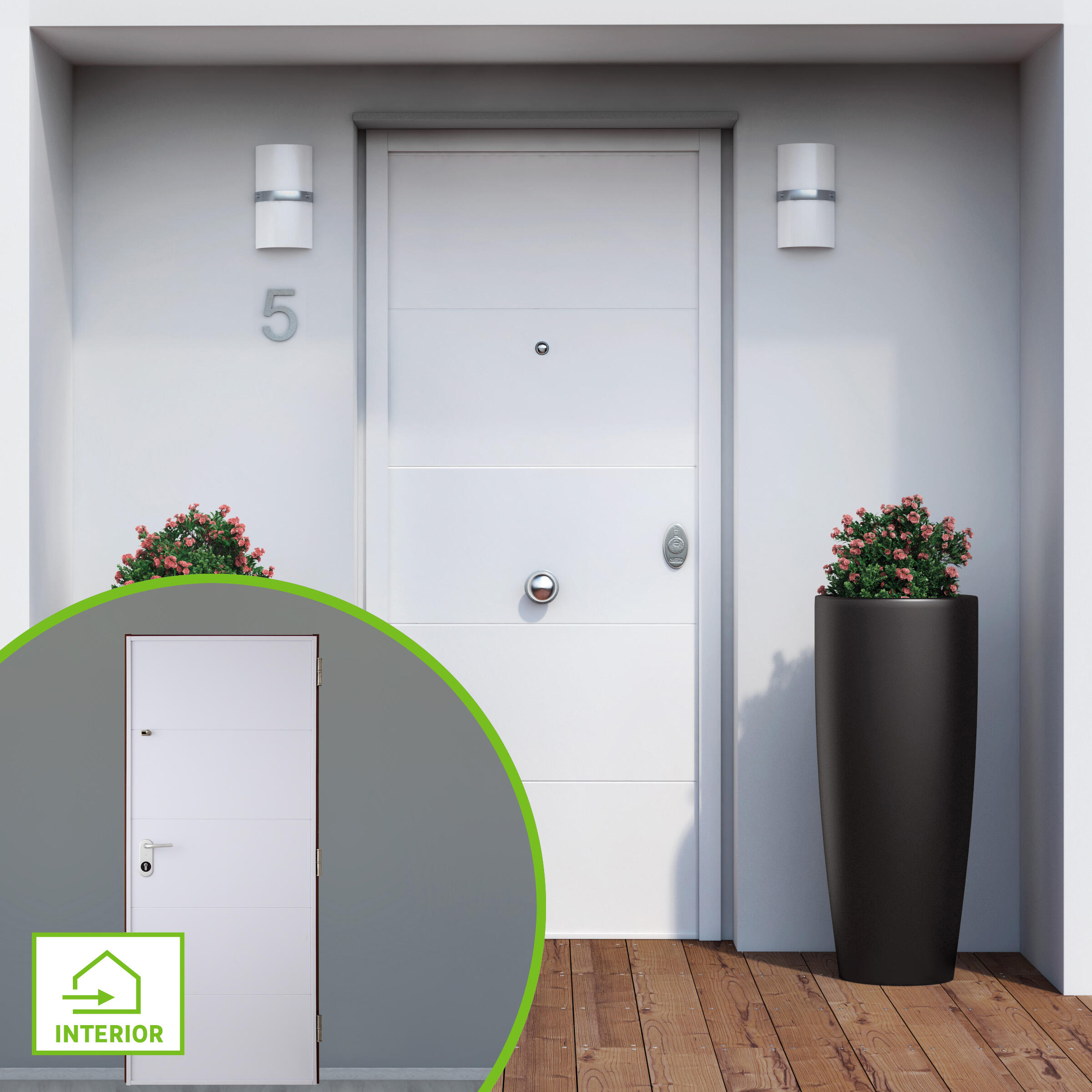 Puerta de entrada acorazada serie V fresada blanco / interior liso blanco apertura izquierda 206x89cm - 2