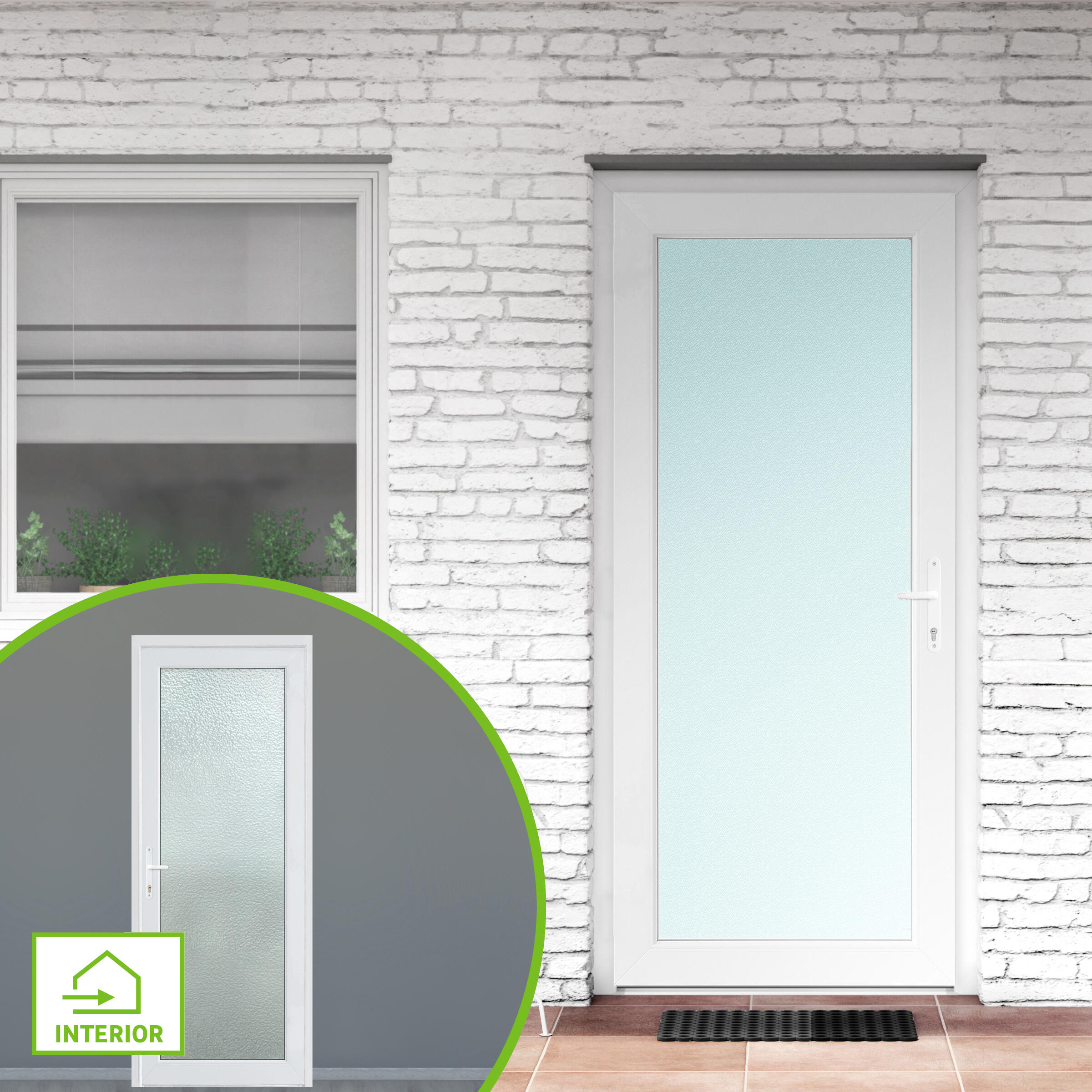 Puerta de entrada serie Basic pvc Mallorca cristal mate diseño liso color blanco apertura derecha 200x80cm - 2