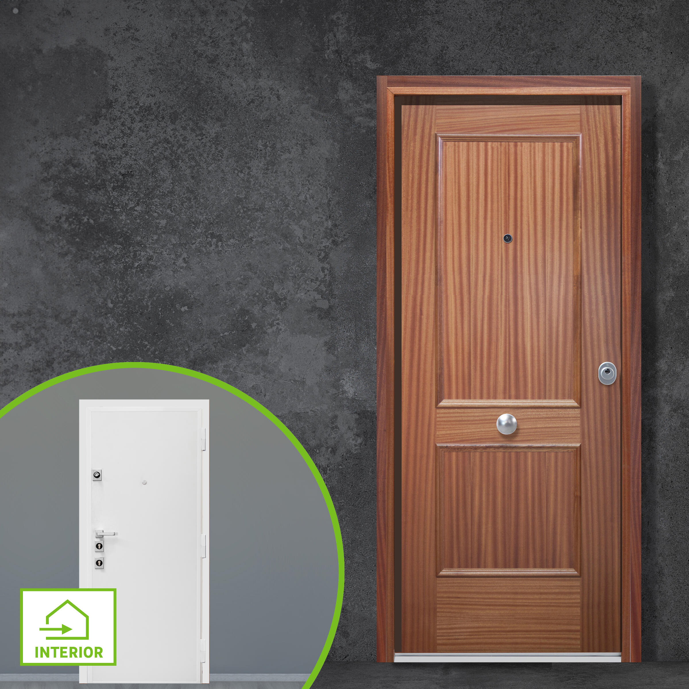 Puerta de entrada acorazada serie Silver 1,0 dos cuadros sapelly / interior liso blanco apertura izquierda 208x90.3cm - 2