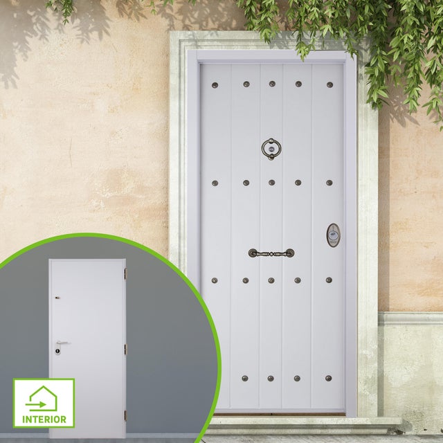 Puerta de entrada acorazada serie V rústico blanco / interior liso blanco apertura izquierda 206x89cm