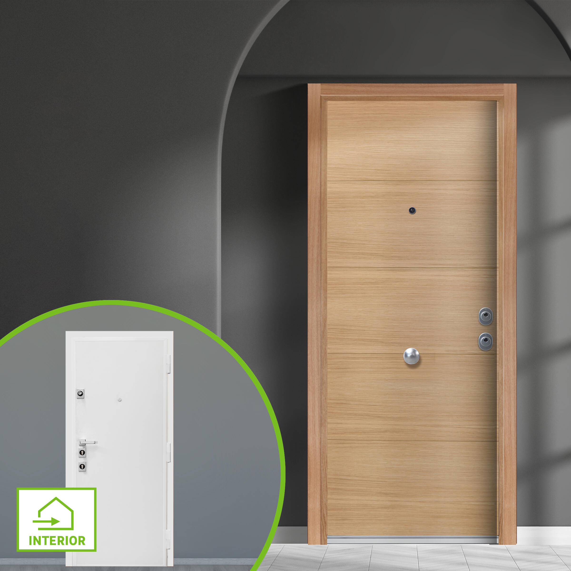 Puerta de entrada acorazada serie Silver 2,0 fresada roble / interior liso blanco apertura izquierda 208x90.3cm - 2