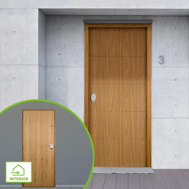 Puerta de entrada acorazada serie V fresada roble / interior liso roble apertura derecha 206x89cm