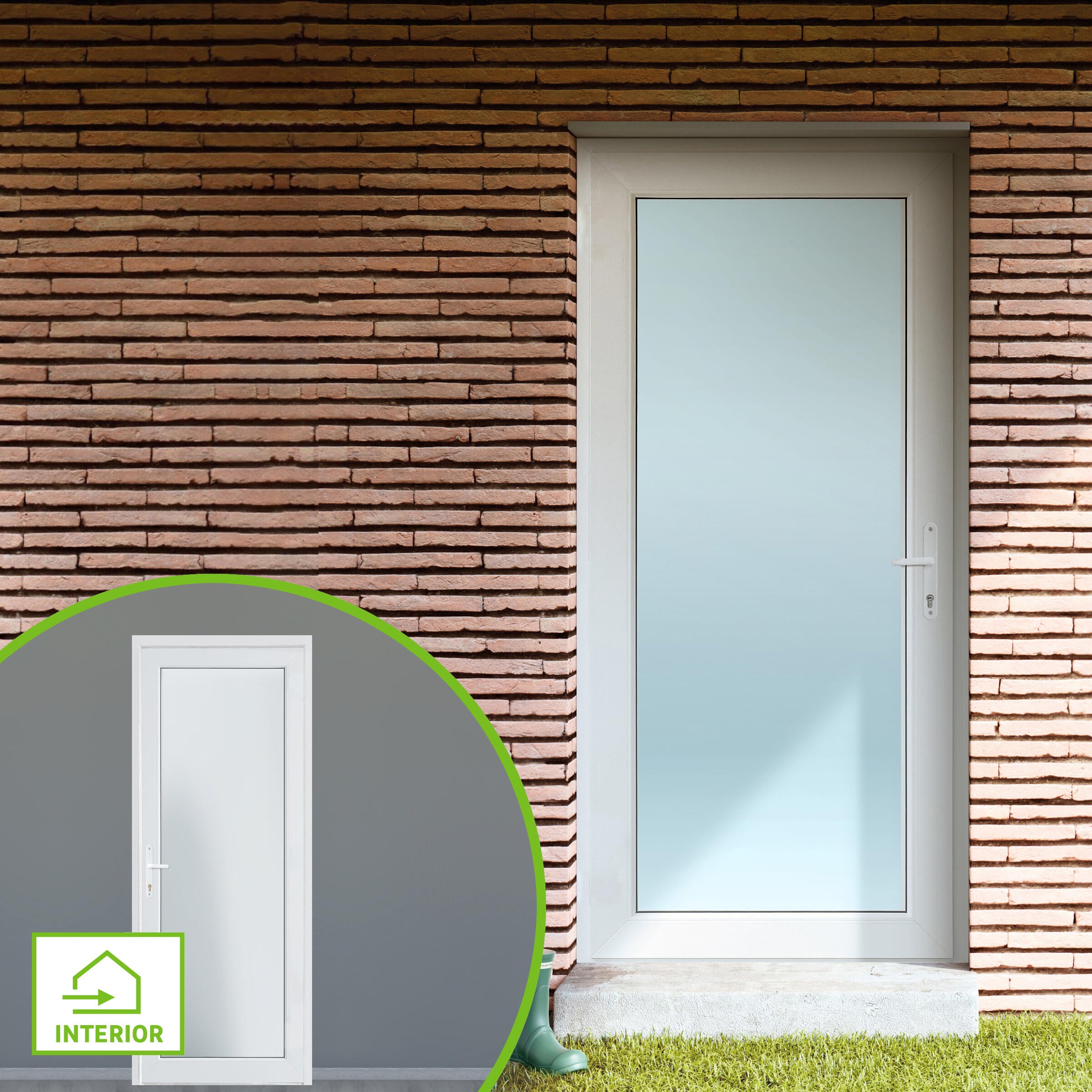 Puerta de entrada serie Basic pvc Menorca cristal transparente diseño liso color blanco apertura izquierda 200x80cm - 2
