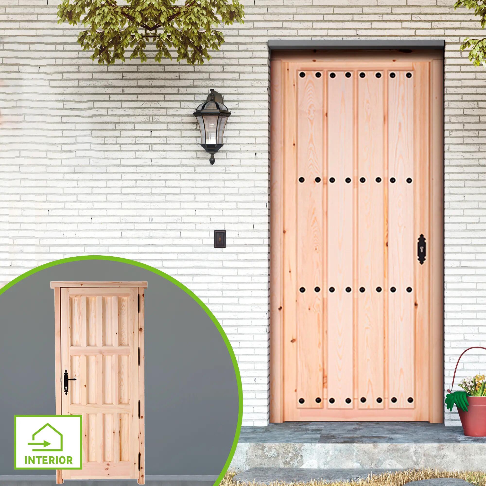Puerta entrada de madera de pino para barnizar izquierda de 95x210