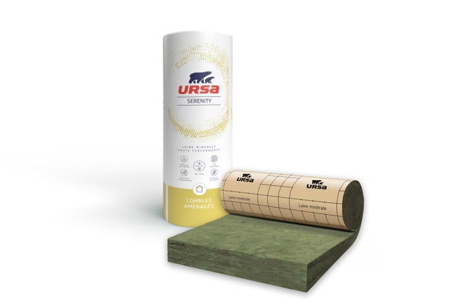 Rouleau de laine de verre TH35 R = 7 L.260 x l.120 cm Ep.245 mm, surface de 3,12 m²pour combles aménagés - SERENITY - URSA