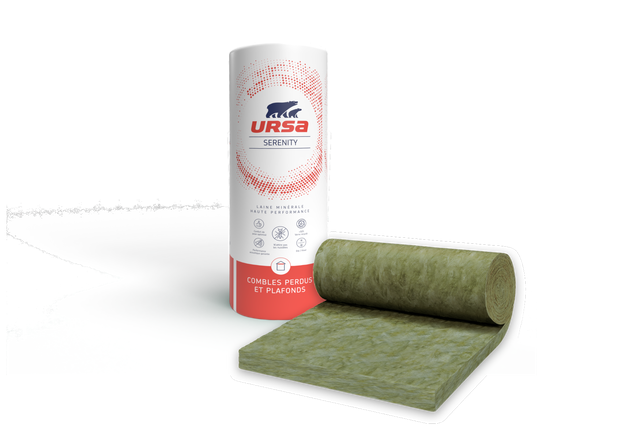Rouleaux laine de verre nue TH40 R = 2,5 L.800 x l.120 cm Ep.100 mm pour combles perdues - URSA SERENITY