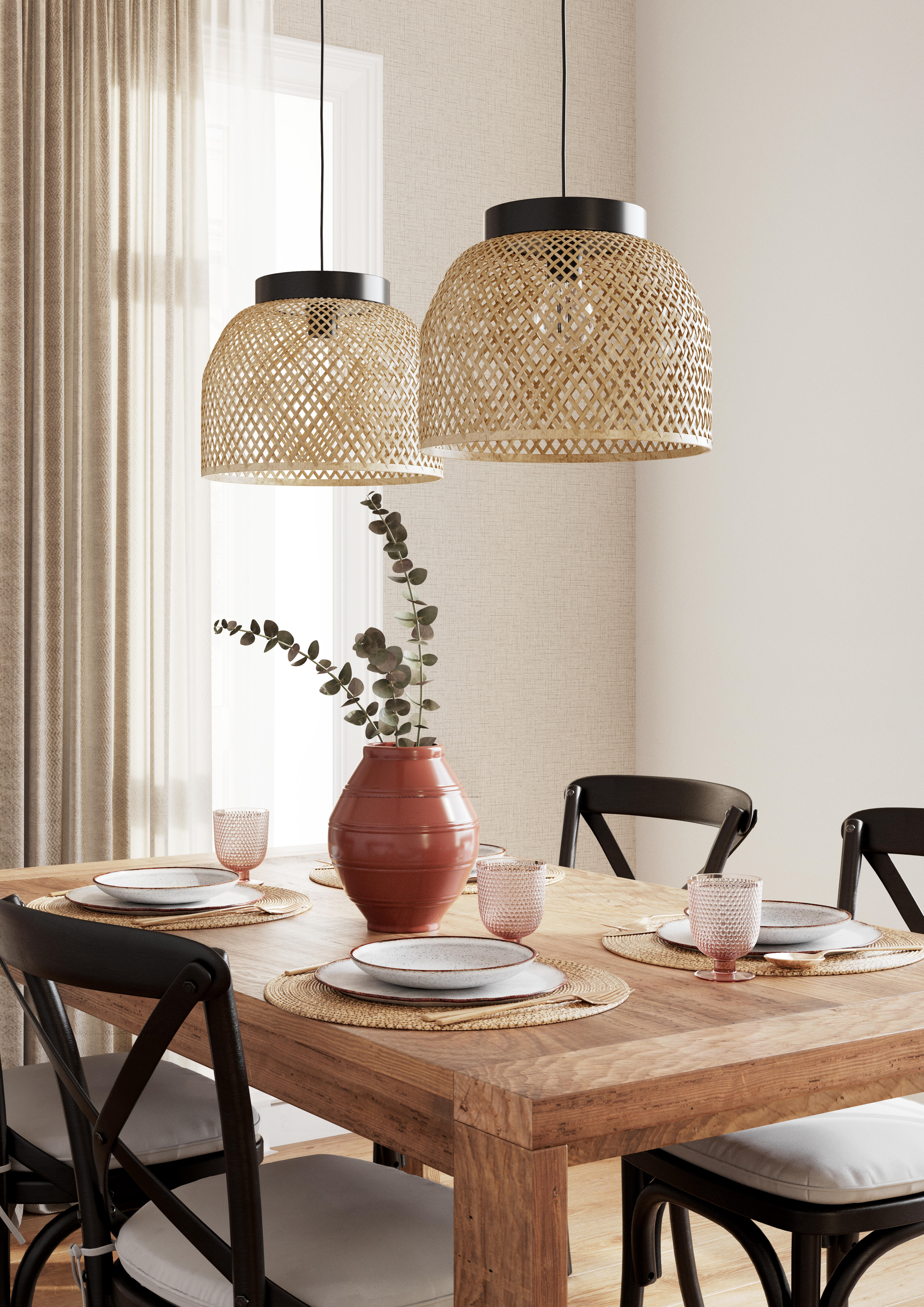 Candeeiro de teto suspenso E27 d 35 cm 1 luz bambo bege Inspire Ninon - 3