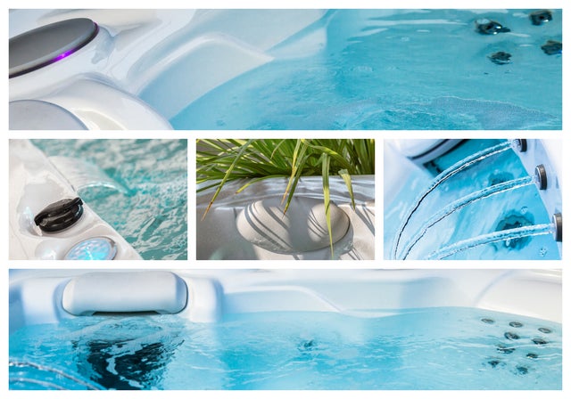 Kolaż, zbliżenia na elementy jacuzzi