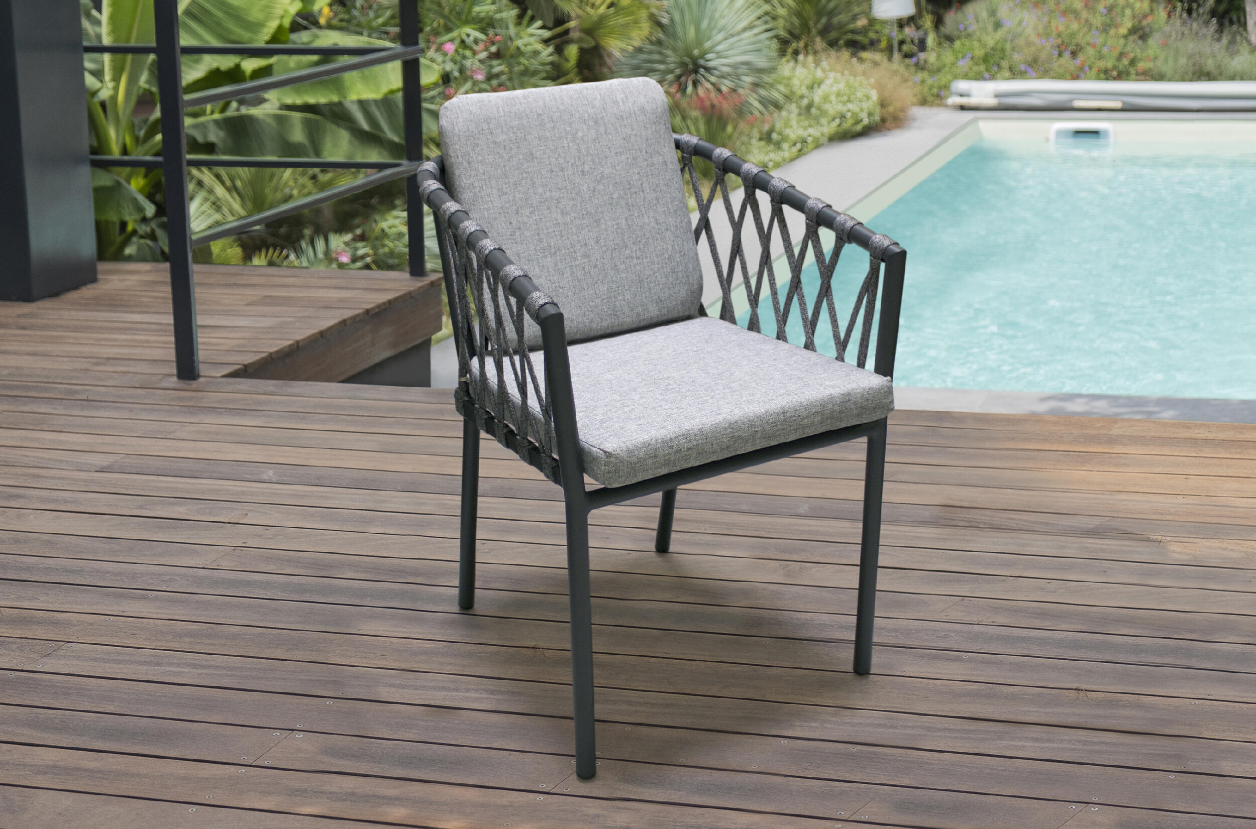 Fauteuil Pilat en aluminium et corde anthracite - PARIS GARDEN - 2