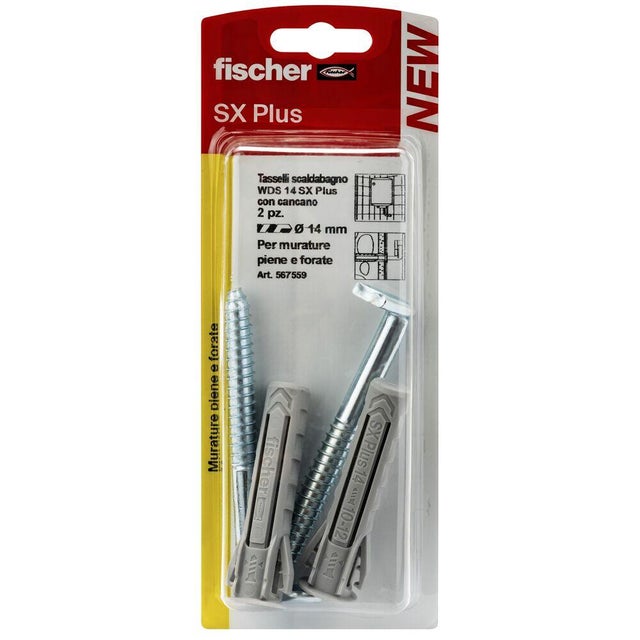 Set di tasselli con gancio a L FISCHER WDS 14 SX Plus K in nylon ø 14x70 mm, 2 pezzi