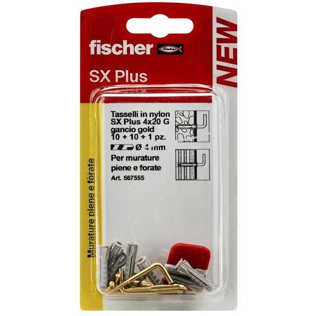 Set di tasselli con gancio a L FISCHER SX Plus 4x20 G Gold K in nylon ø 4 mm, 10 pezzi