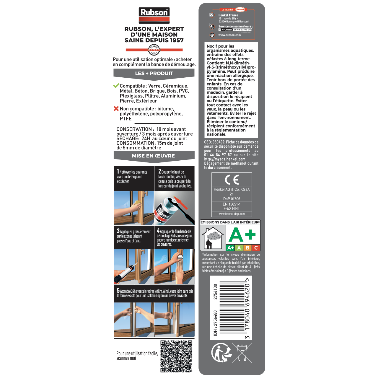 Mastic d'étanchéité Portes et fenêtres RUBSON transparent, 280 ml - 6