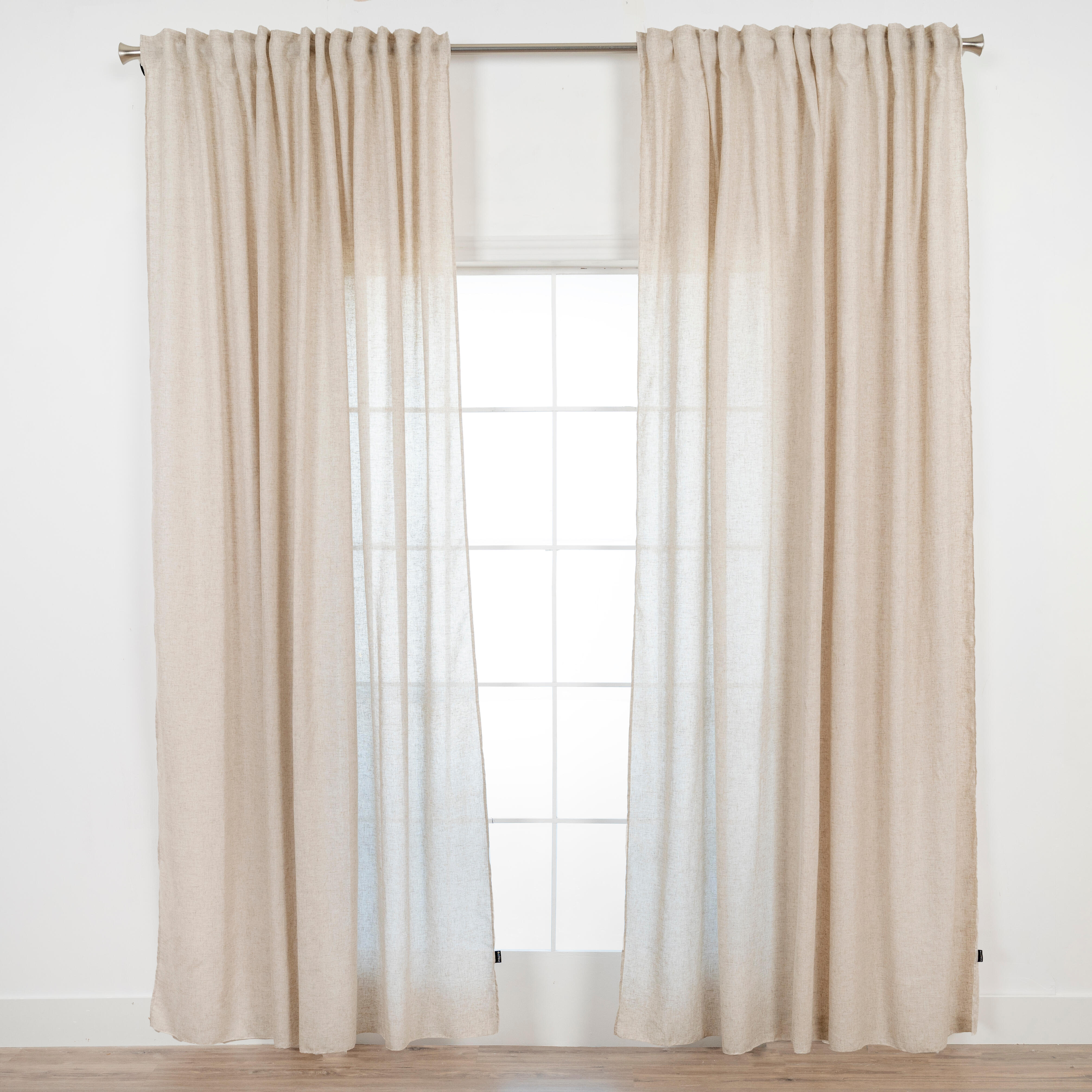 Visillo cinta fruncida, trabillas Ayden poliéster lino liso beige natural INSPIRE de 200x270cm. Incluye cinta termoadhesiva - 3
