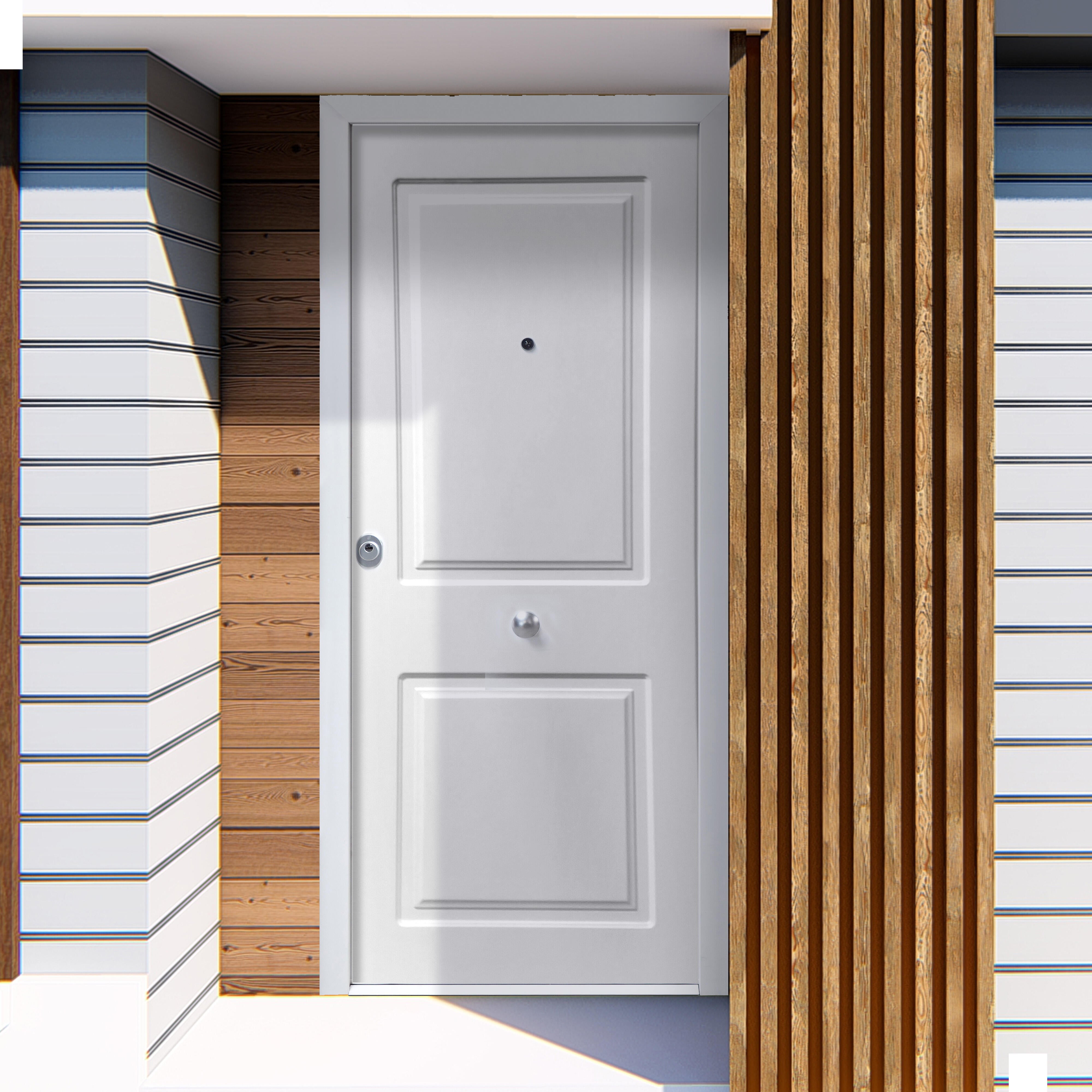 puerta de entrada acorazada serie silver 1,0 dos cuadros blanco / interior lucerna fresada blanco apertura derecha 208x90.3cm