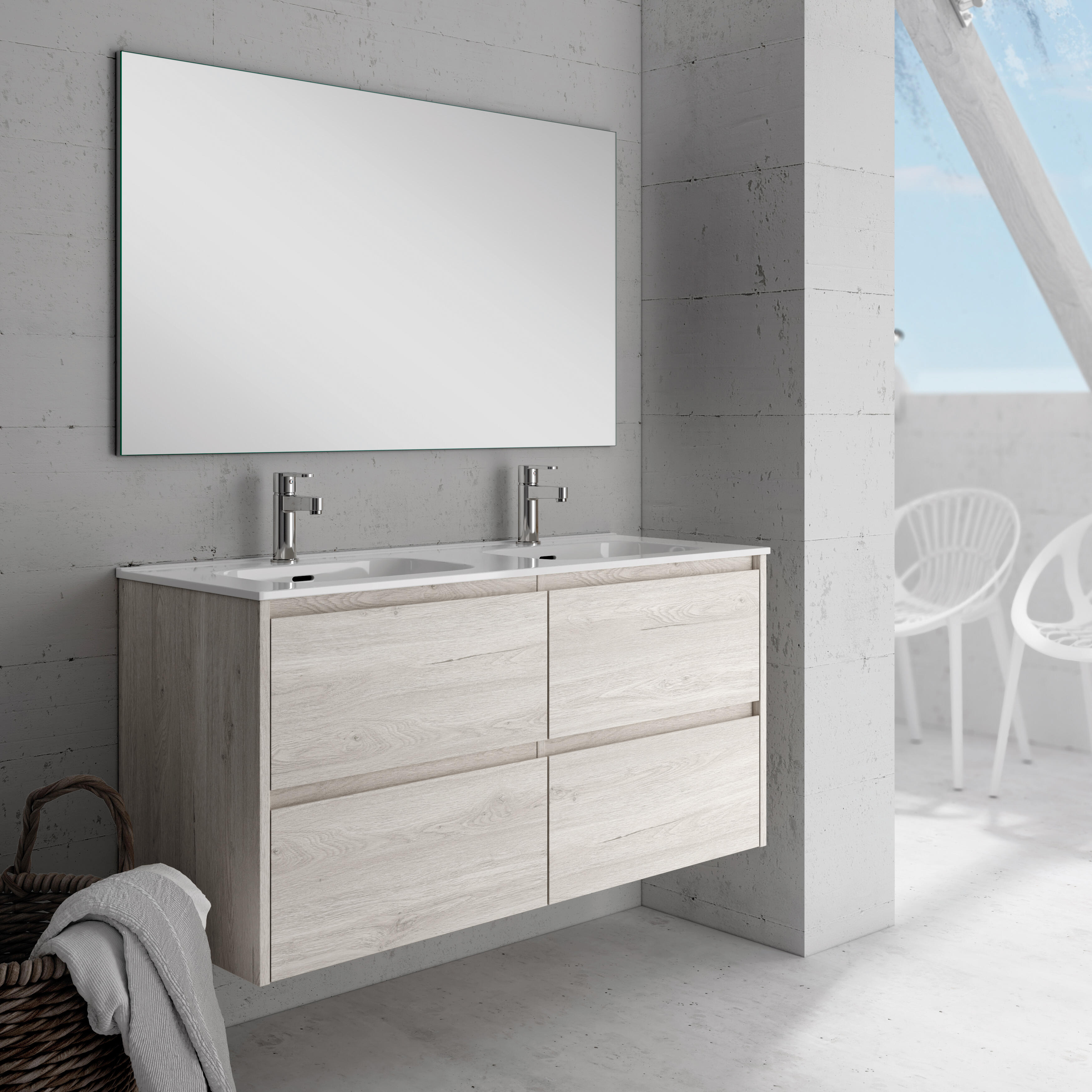 Mueble de baño con lavabo moon roble blanqueado 80x45 cm
