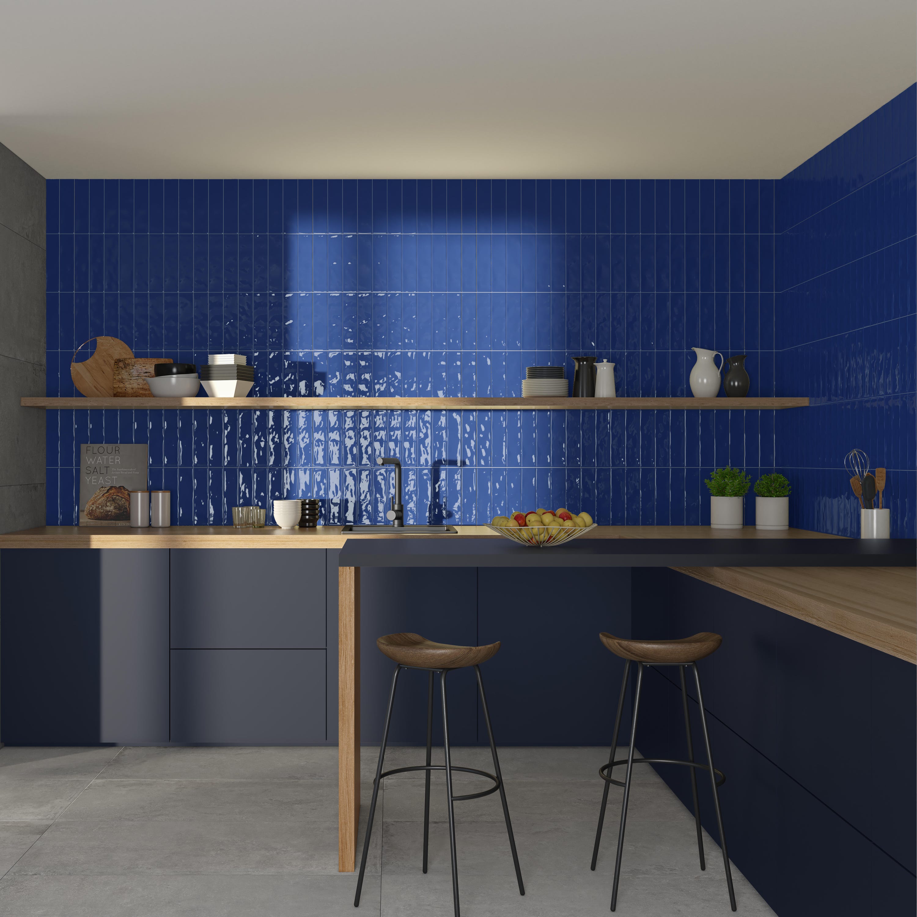 Azulejo cerámico Bronx efecto zellige azul 7.5x30 cm | Leroy Merlin