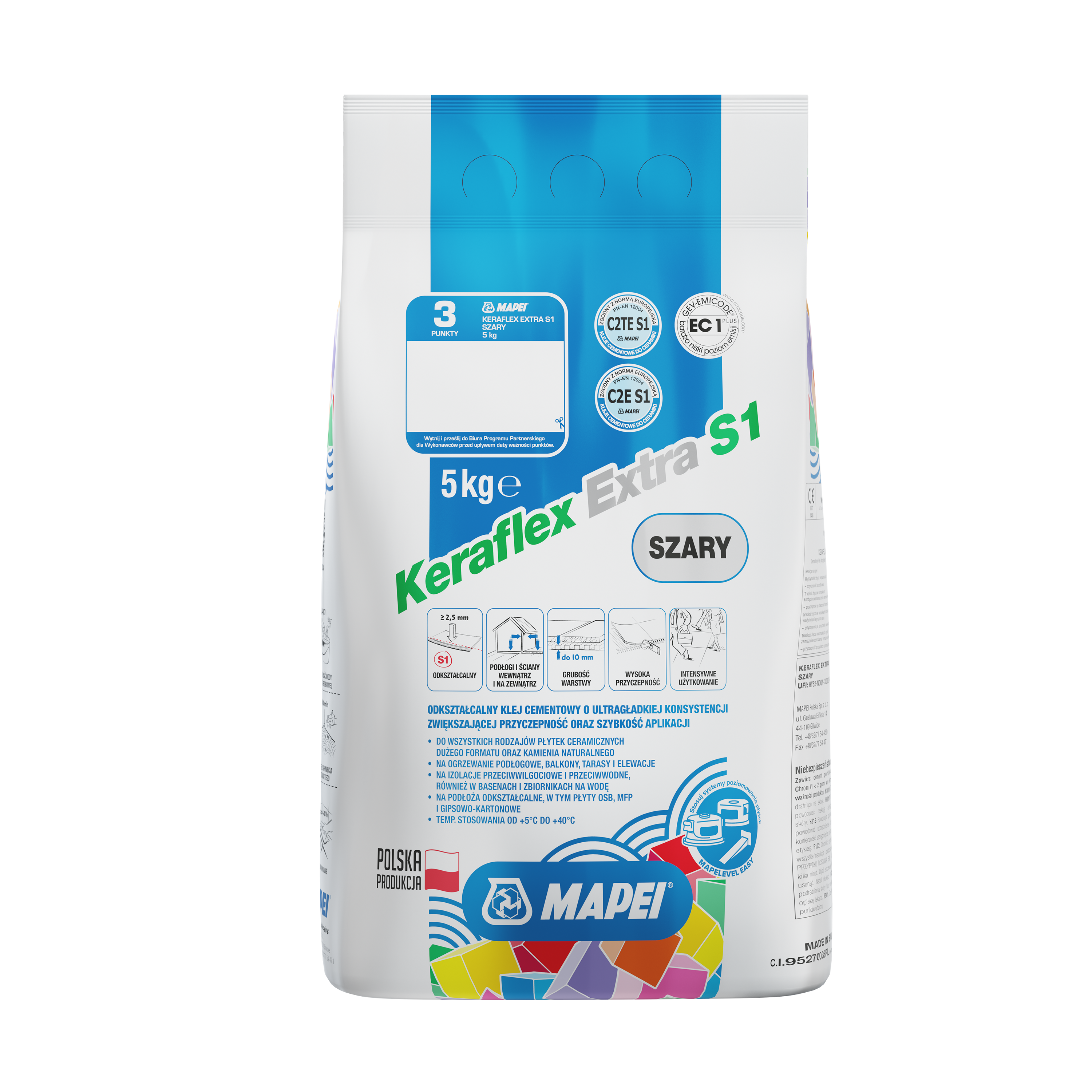 Zaprawa klejowa Keraflex Extra S1 szary 5 KG Mapei