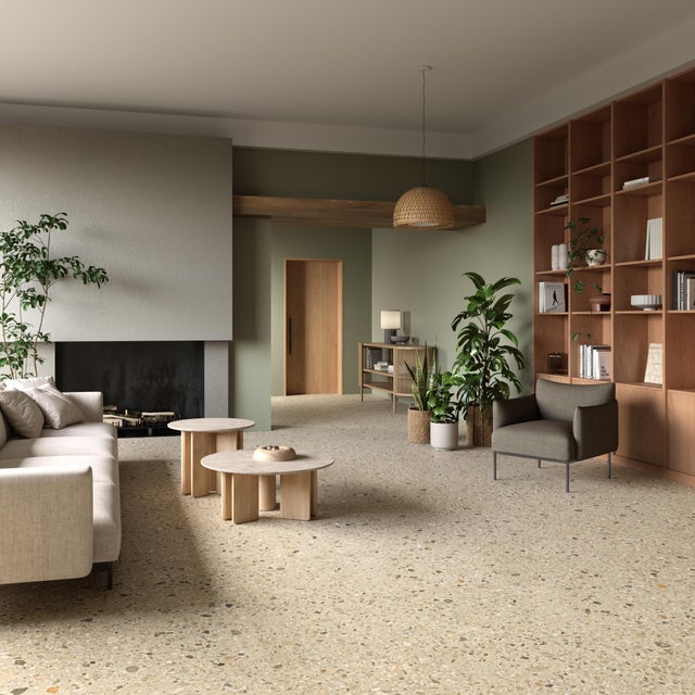 Carrelage mur / sol intérieur effet terrazzo beige Essentiel l.60x60 cm