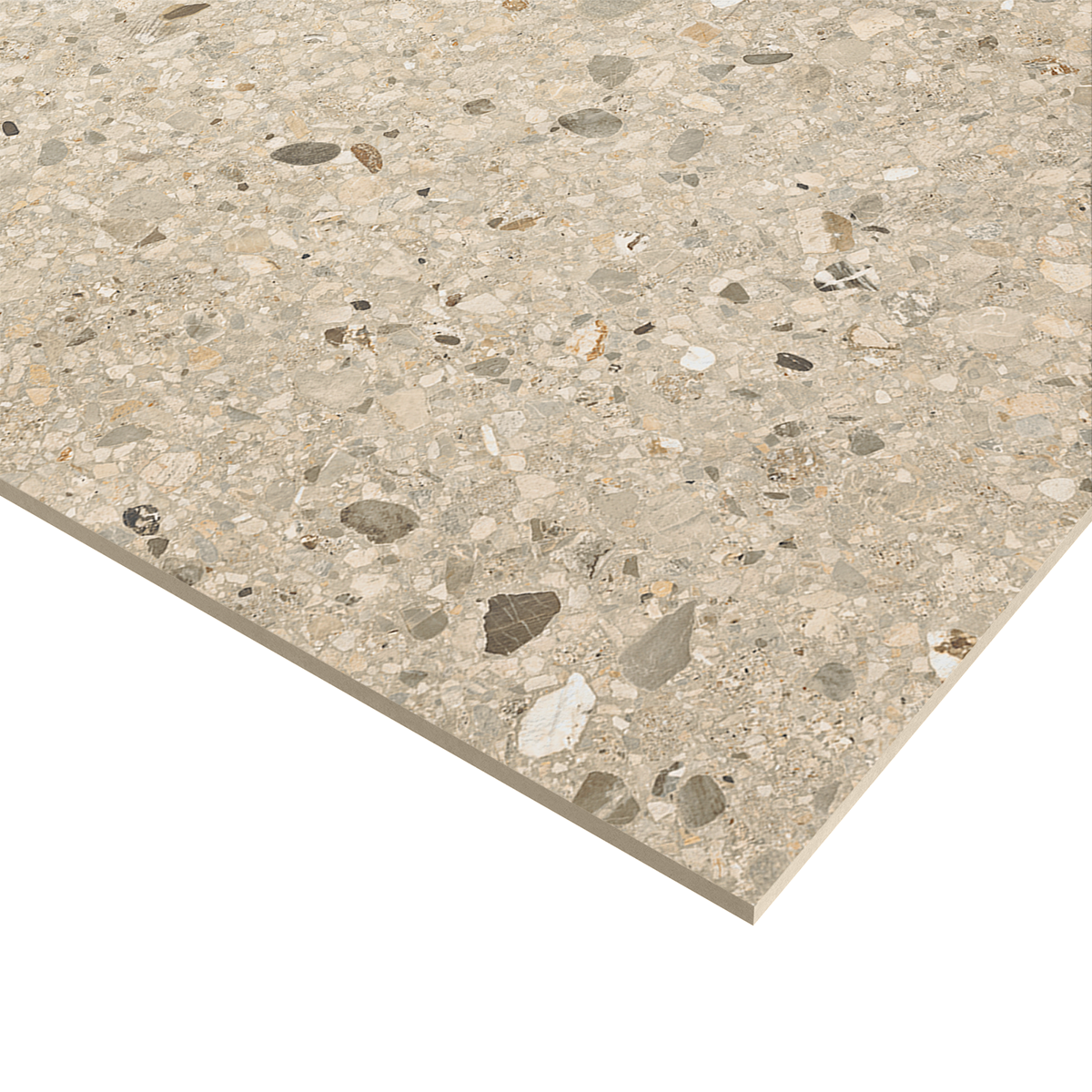 Carrelage mur / sol intérieur effet terrazzo beige Essentiel l.60x60 cm - 2