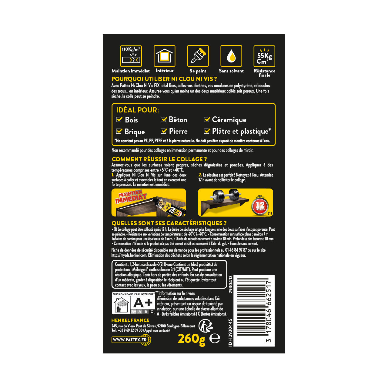 Colle de fixation pâte acrylique Ni clou ni vis fix idéal bois PATTEX, 260 g bla - 6