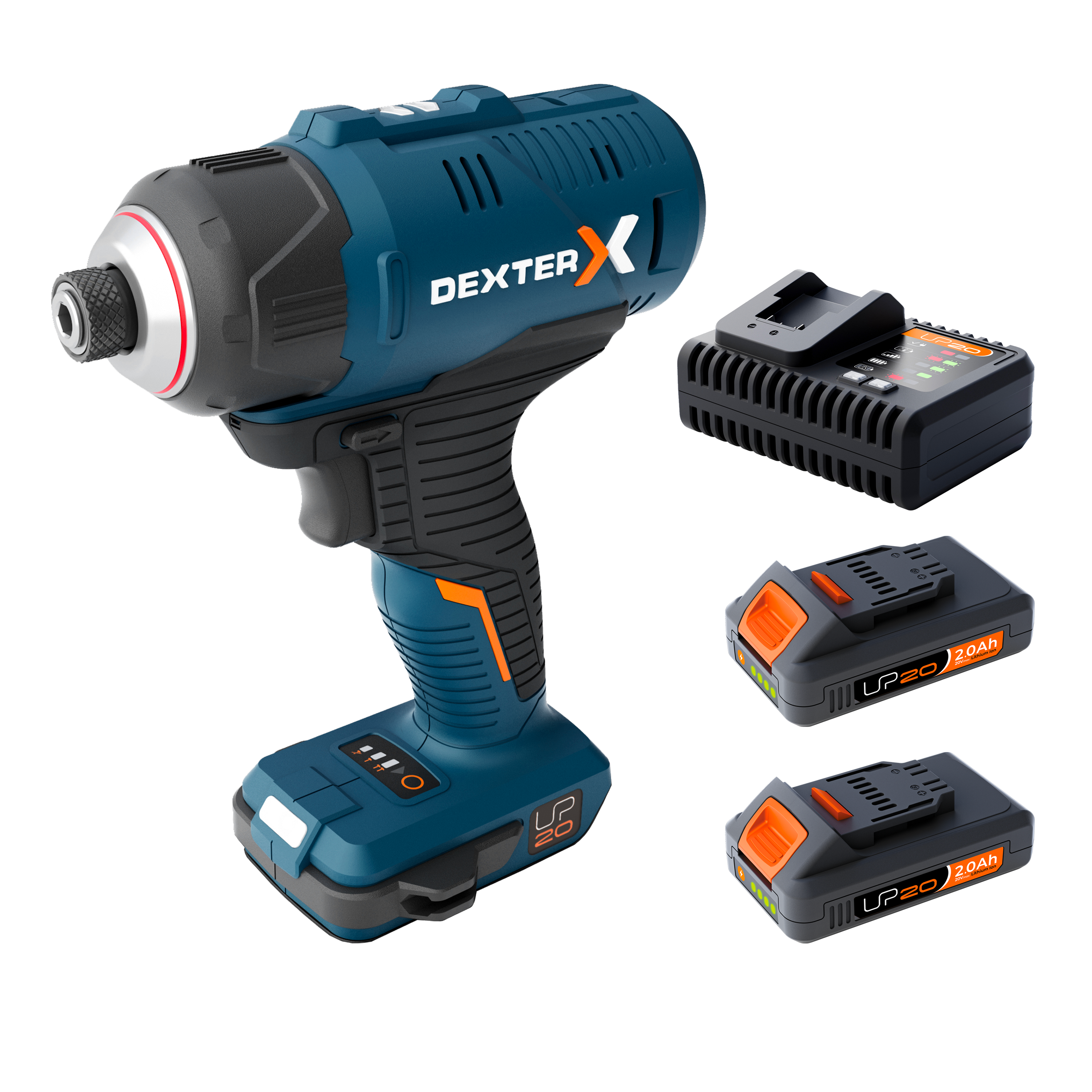 Atornillador impacto batería dexter - 18 v + 2 baterías de 2 ah + cargador [marca de la casa - exclusivo en leroy merlin]
