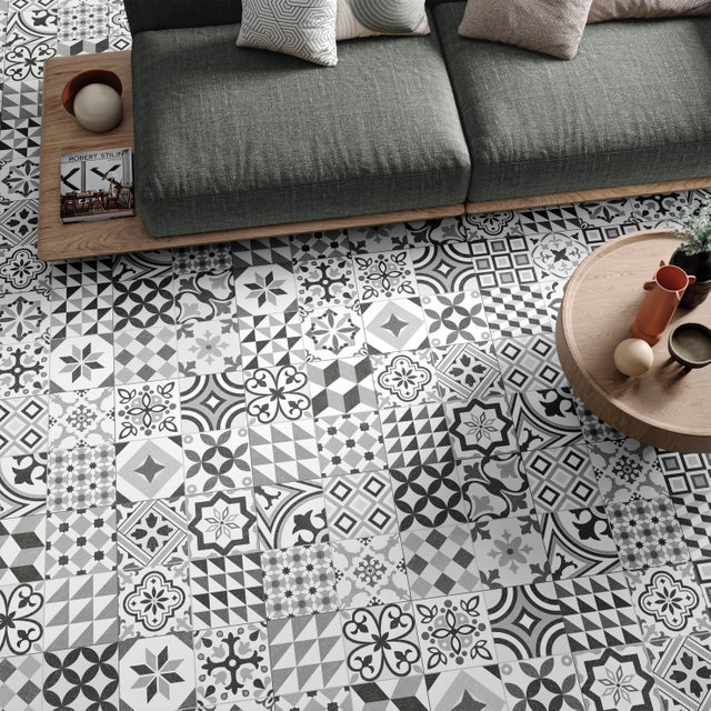 Carrelage sol intérieur effet papier peint gris Bando l.45 x L.45 cm STN CERAMIC