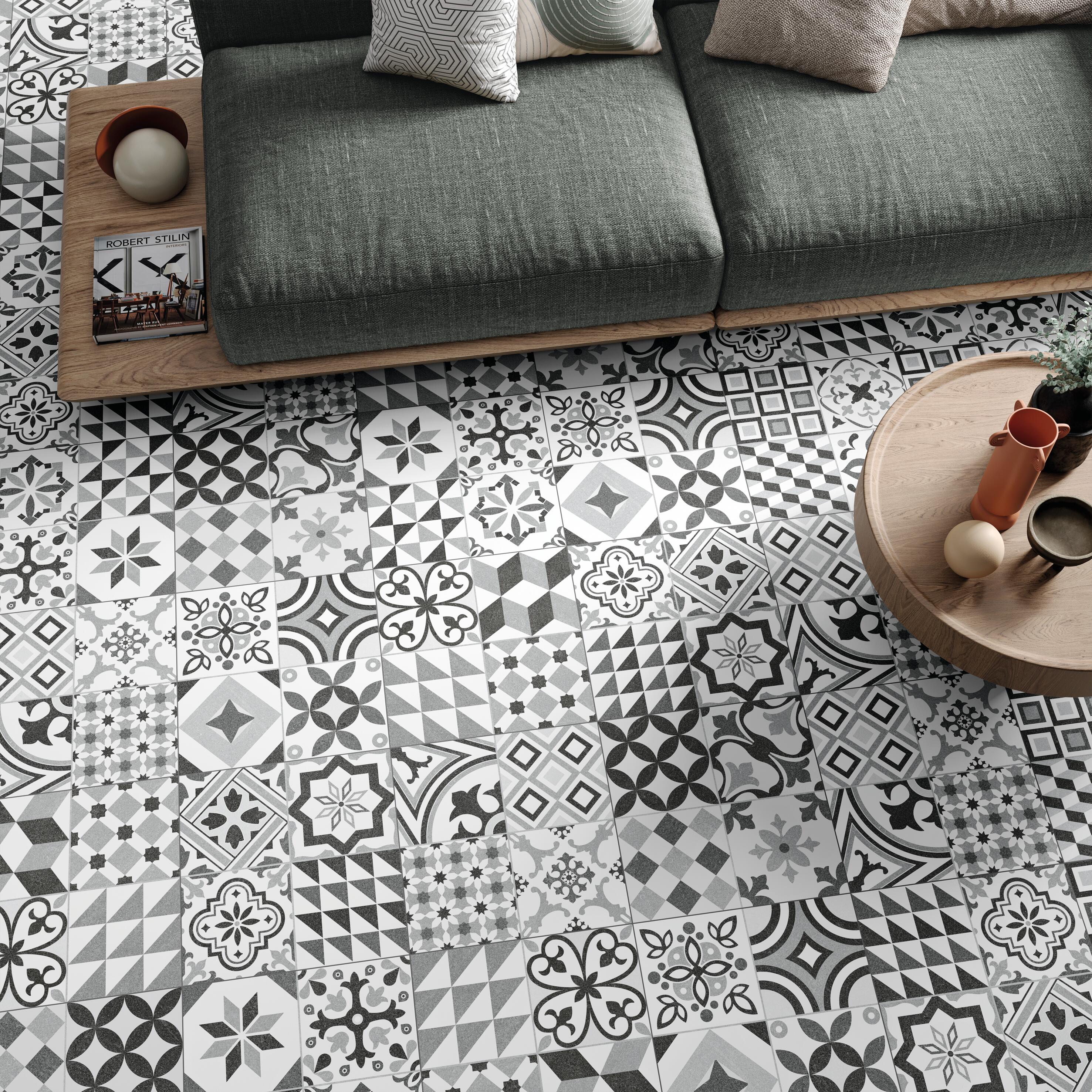 Carrelage sol/mur intérieur effet papier peint gris Bando l.45 x L.45 cm - 2