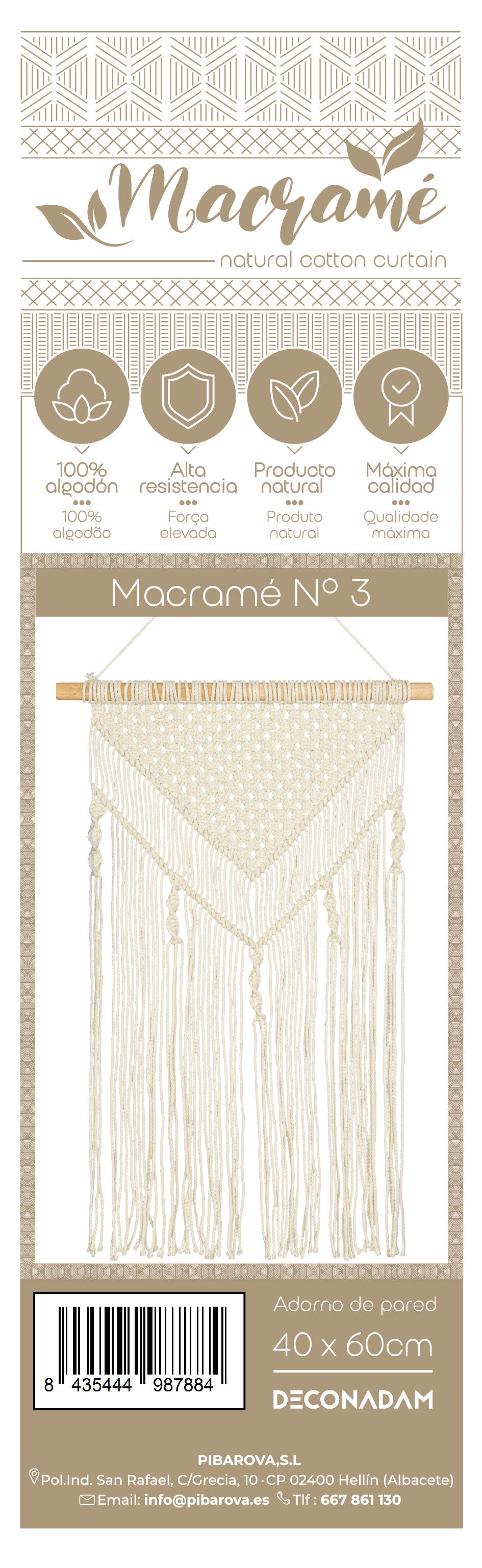 Painel decorativo perede macrame 40 x 60 cm  Nº3 - 6