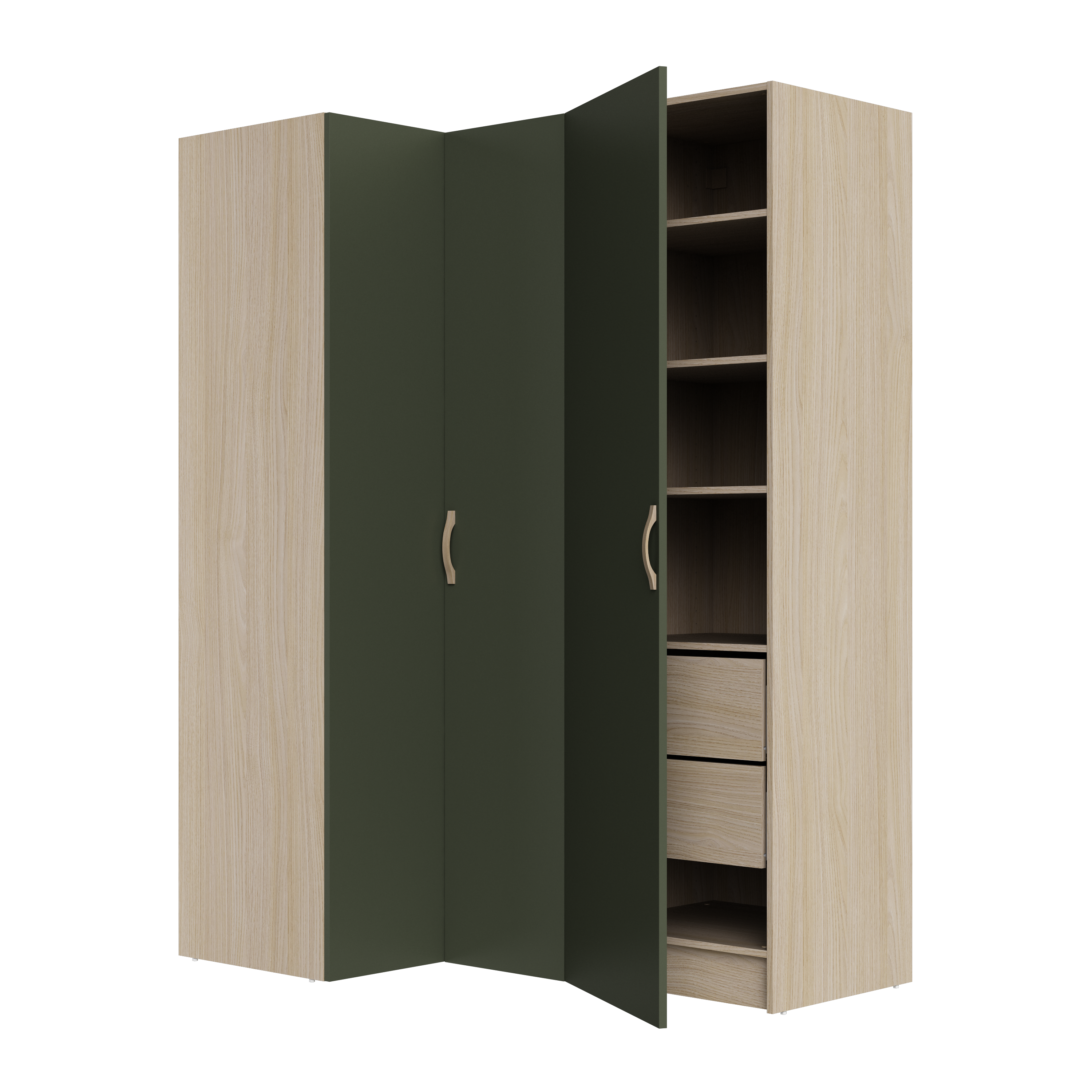 Dressing d'angle SPACEO Evo'M, vert / chêne H.204.8 x l.155 x P.54 cm ...