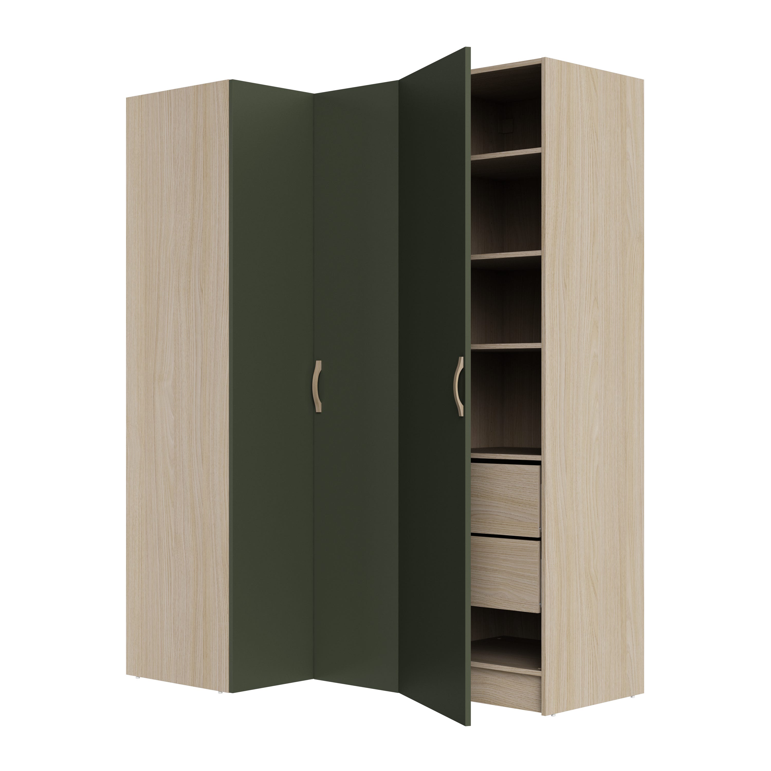 Dressing Angle Dressing d'angle SPACEO Evo'M, vert / chêne H.204.8 x l.155 x P.54 cm ...