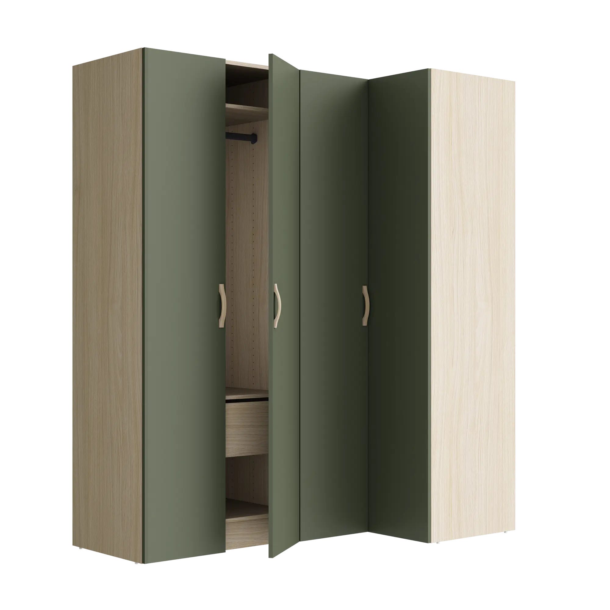 Dressing Angle Dressing d'angle SPACEO Evo'M, vert / chêne H.204.8 x l.160 x P.54 cm ...