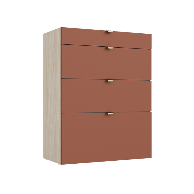 Commode SPACEO Evo'M, façade terracotta / caisson chêne H.102.4 x l.80 x P.38 cm