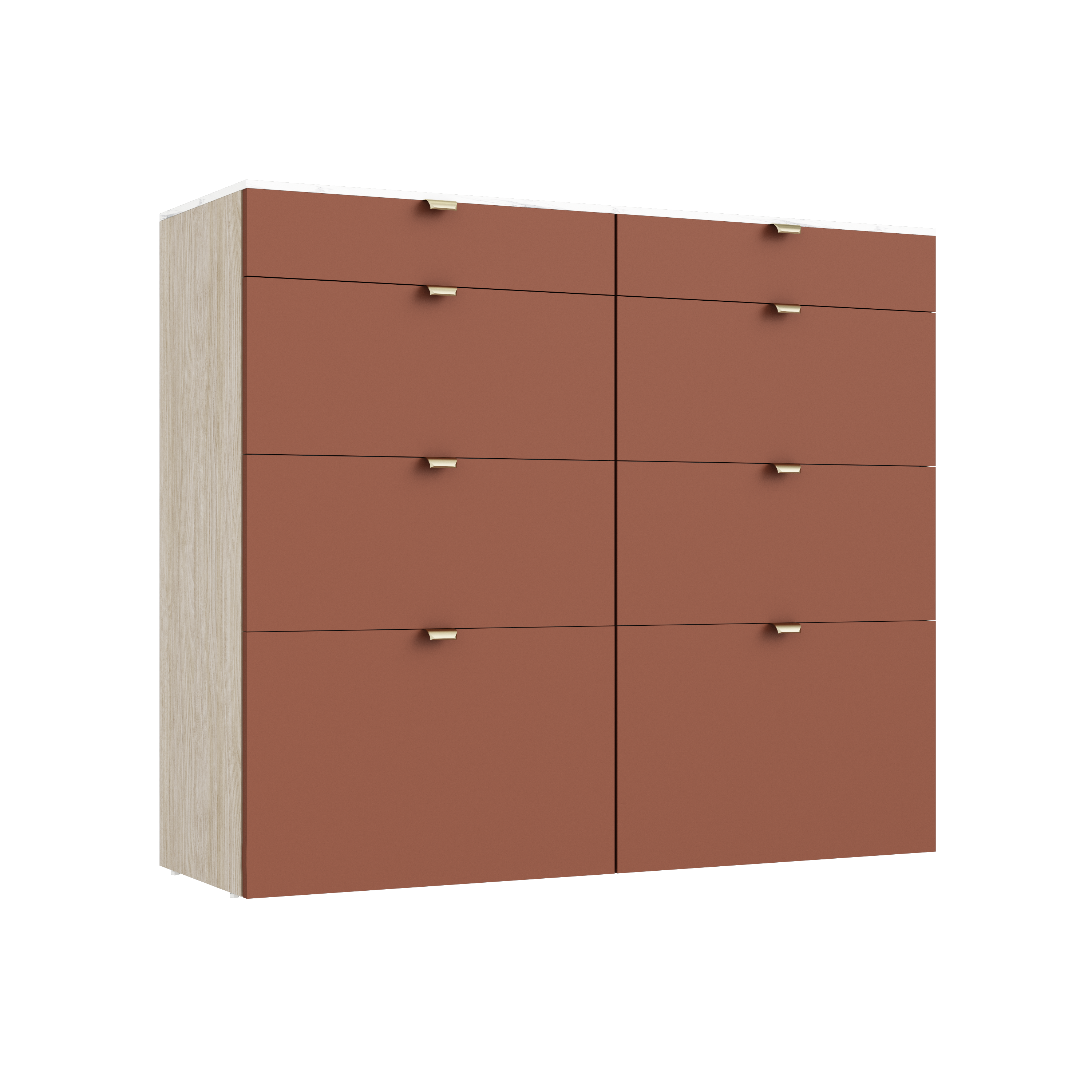 Commode SPACEO Evo'M façade terracotta / caisson chêne H.102.4 x l.120 ...