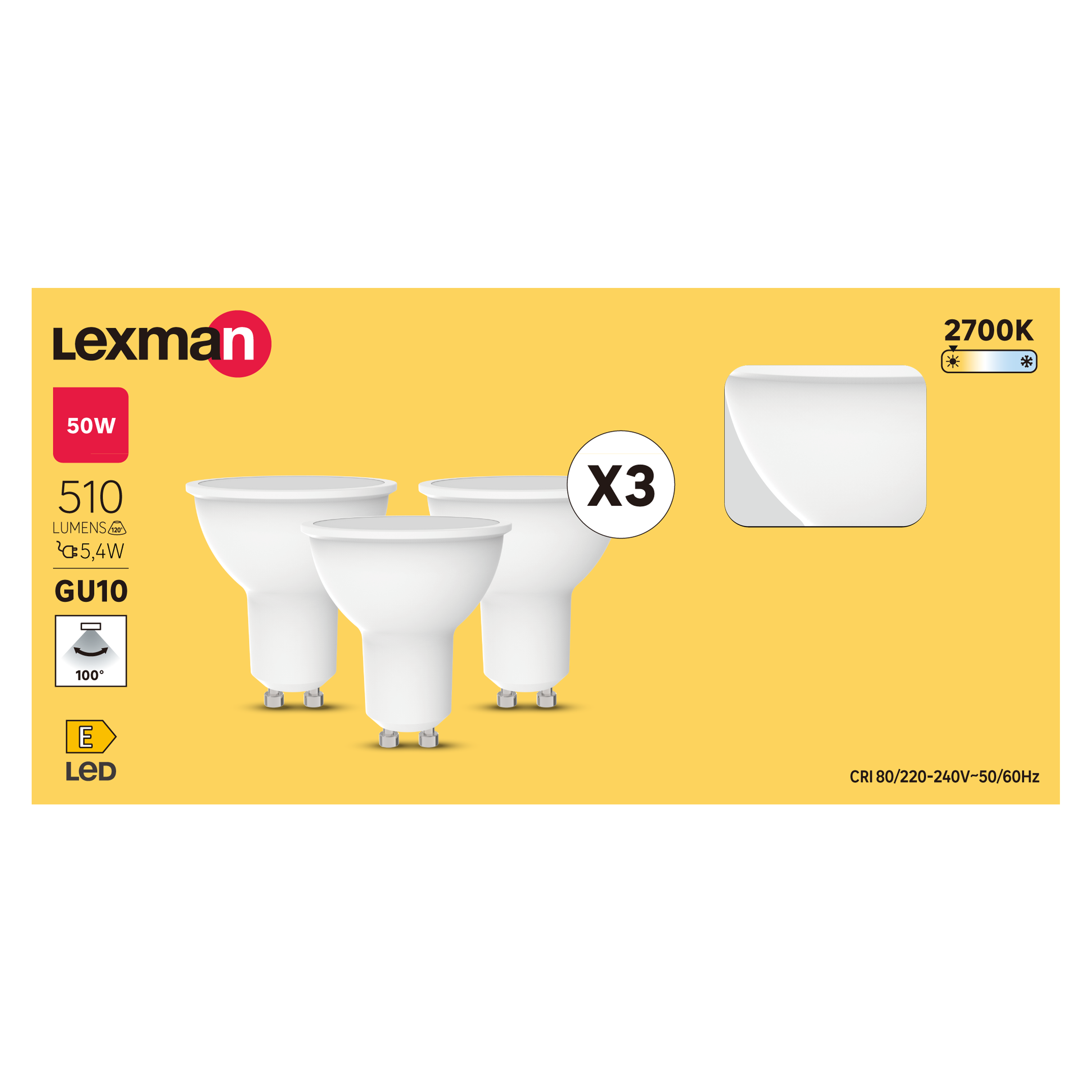 Żarówka LED GU10 3 szt. 5,4 W 510 lm Ciepła biel Lexman - 7