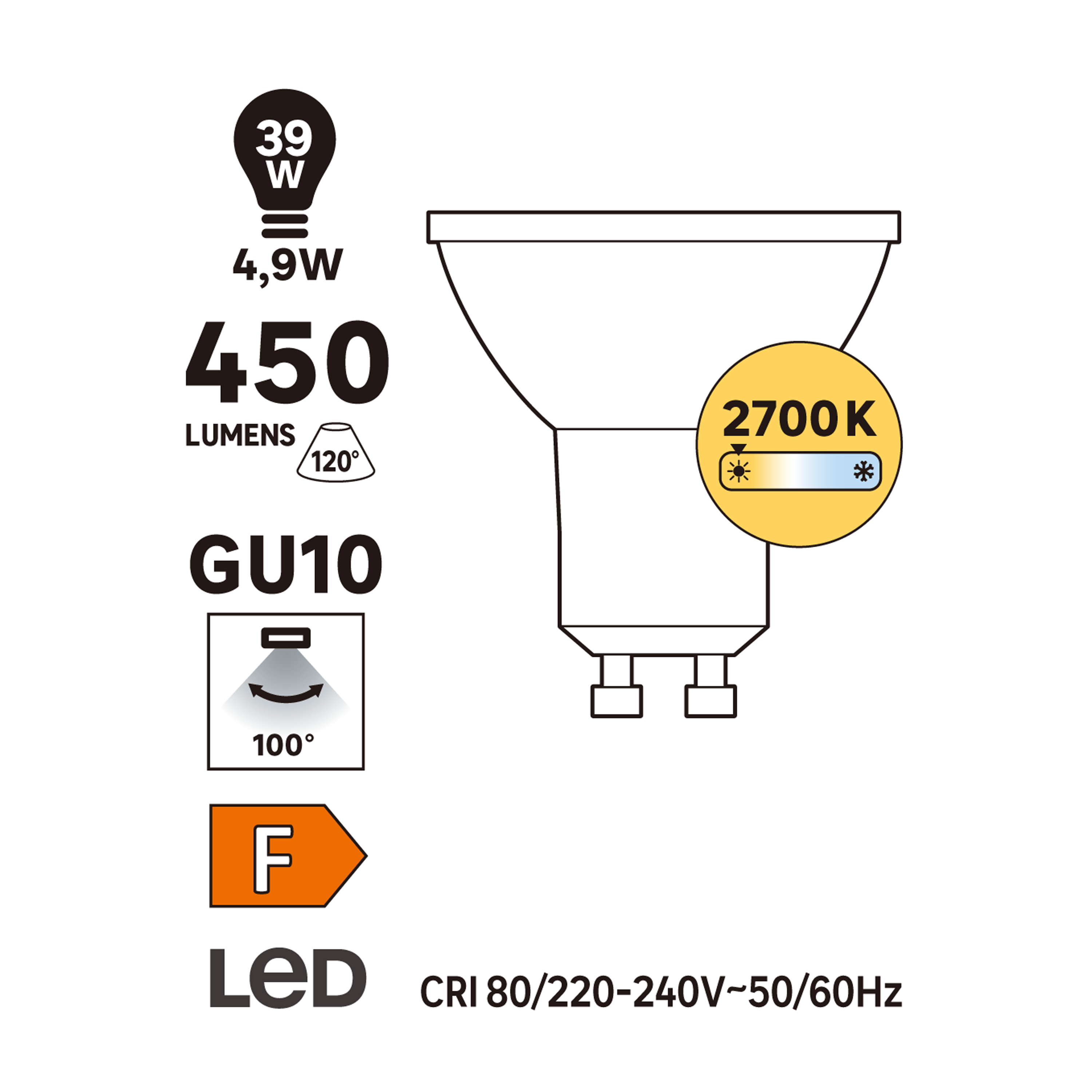 Żarówka LED GU10 4,9 W 450 lm Ciepła biel - 6