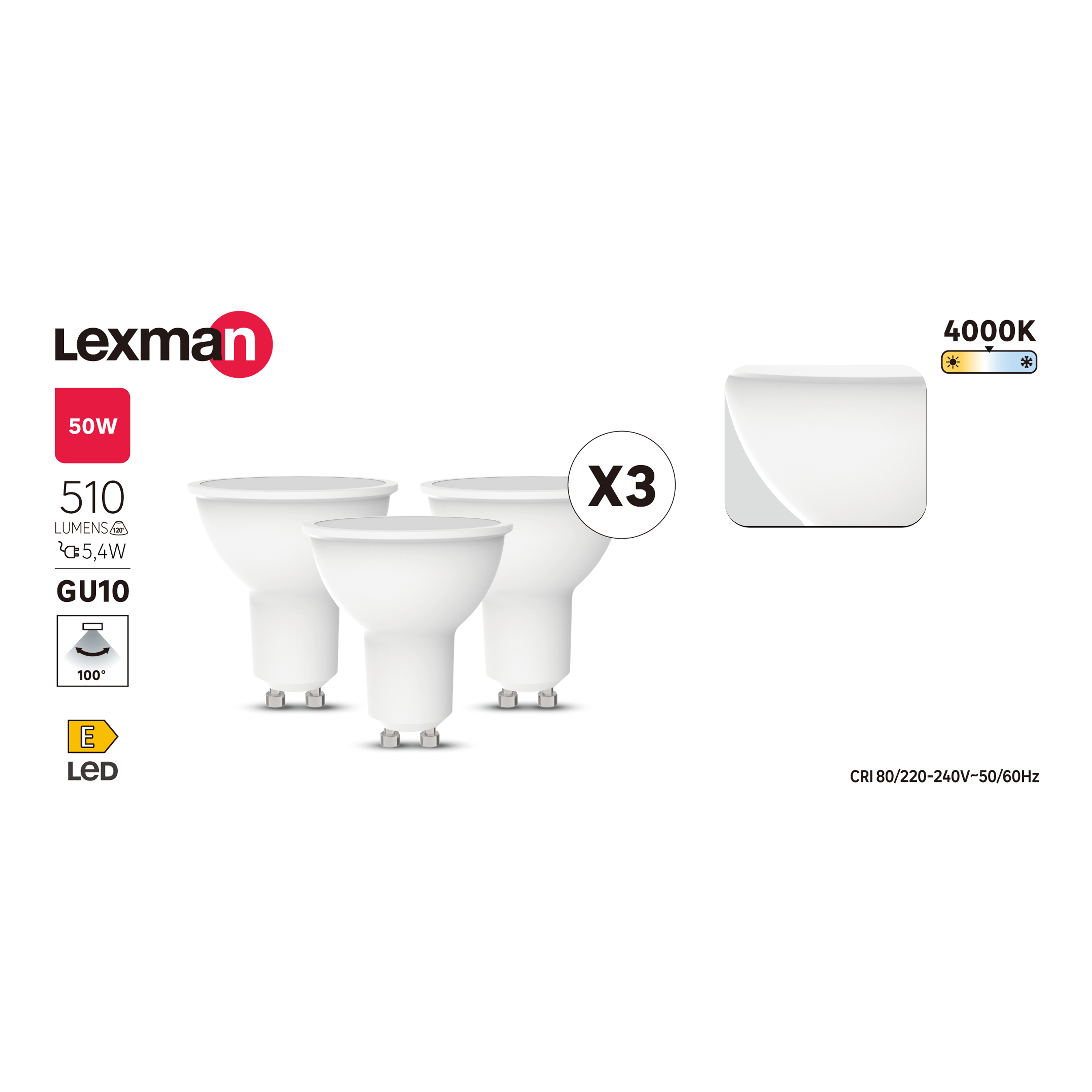 Żarówka LED GU10 3 szt. 5,4 W 510 lm Neutralna biel Lexman - 8