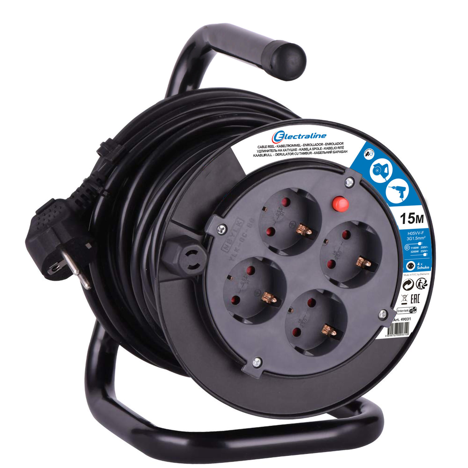 Enrolador Electraline 4 tomadas VVF 3G1.5 15M - 2