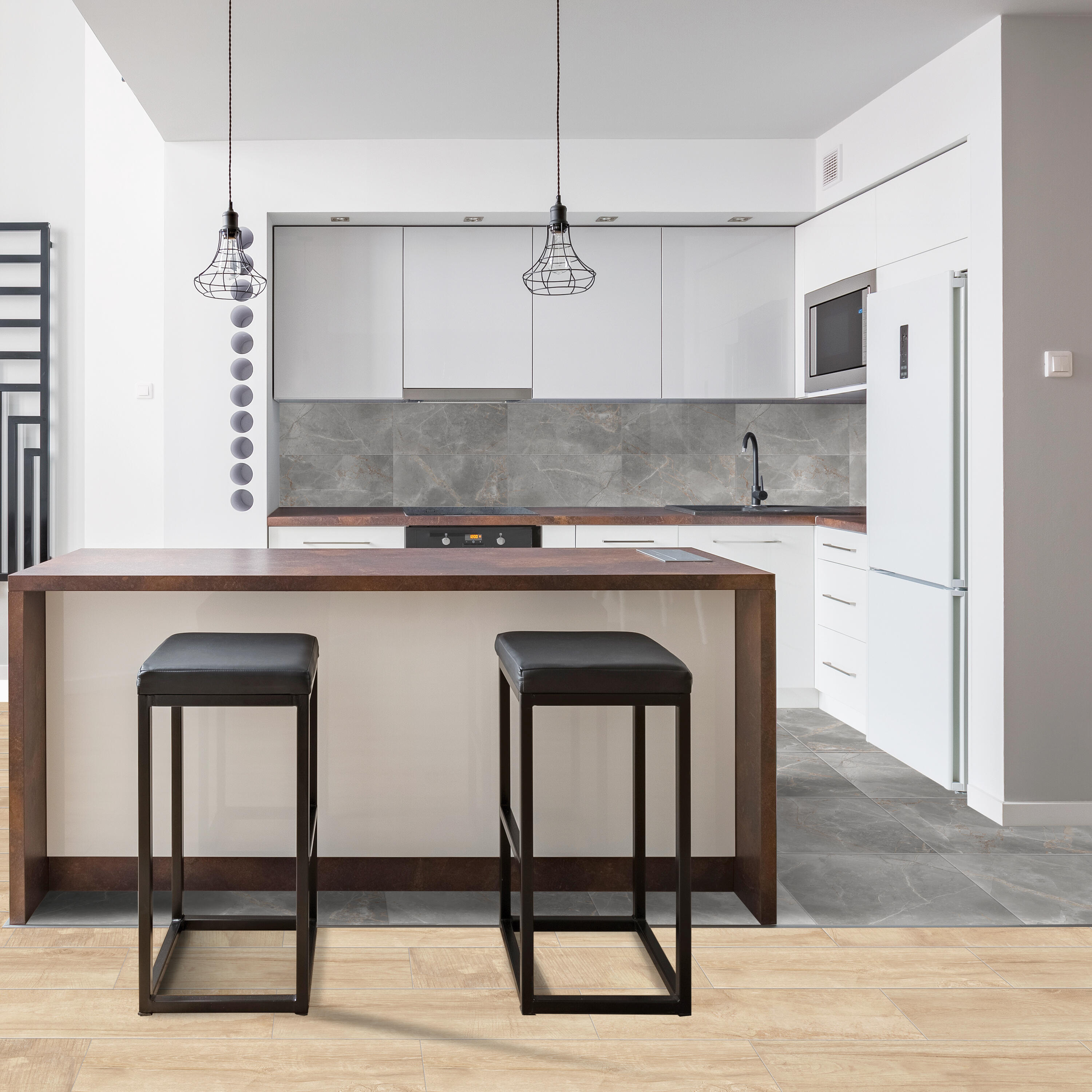 Carrelage sol intérieur effet marbre gris Iberis l.30 x L.60 cm - 5