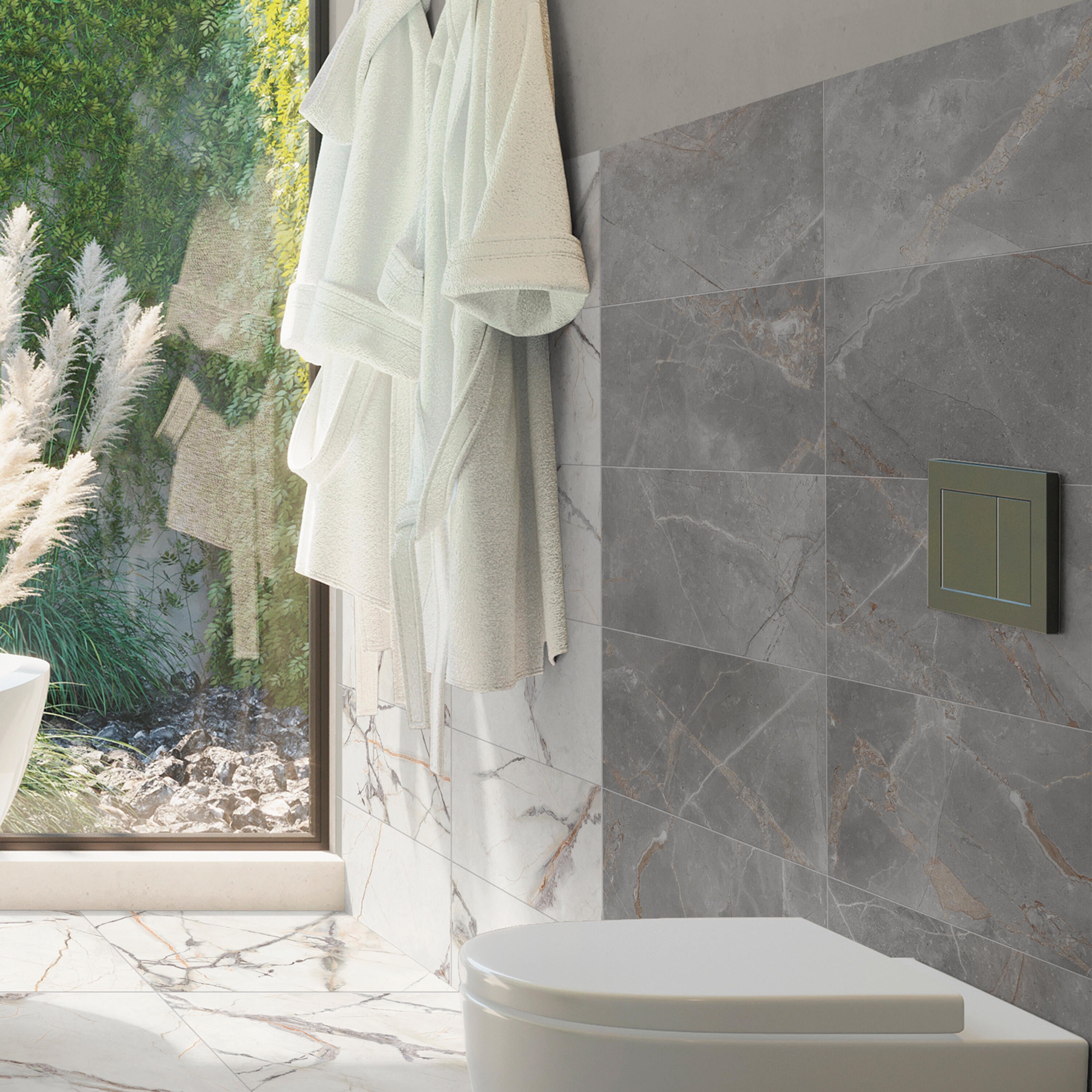 Carrelage sol intérieur effet marbre gris Iberis l.30 x L.60 cm - 4