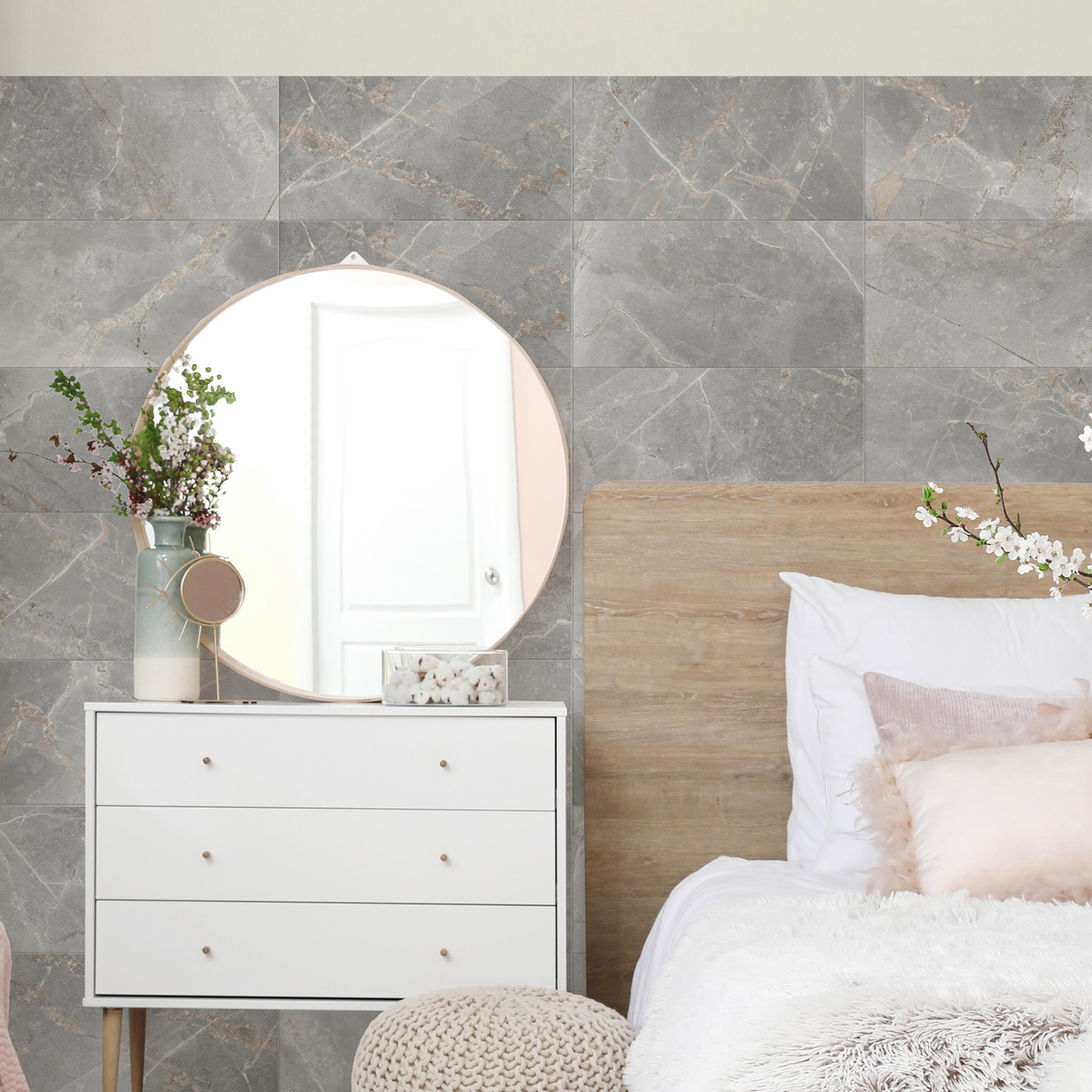 Carrelage sol intérieur effet marbre gris Iberis l.30 x L.60 cm - 2