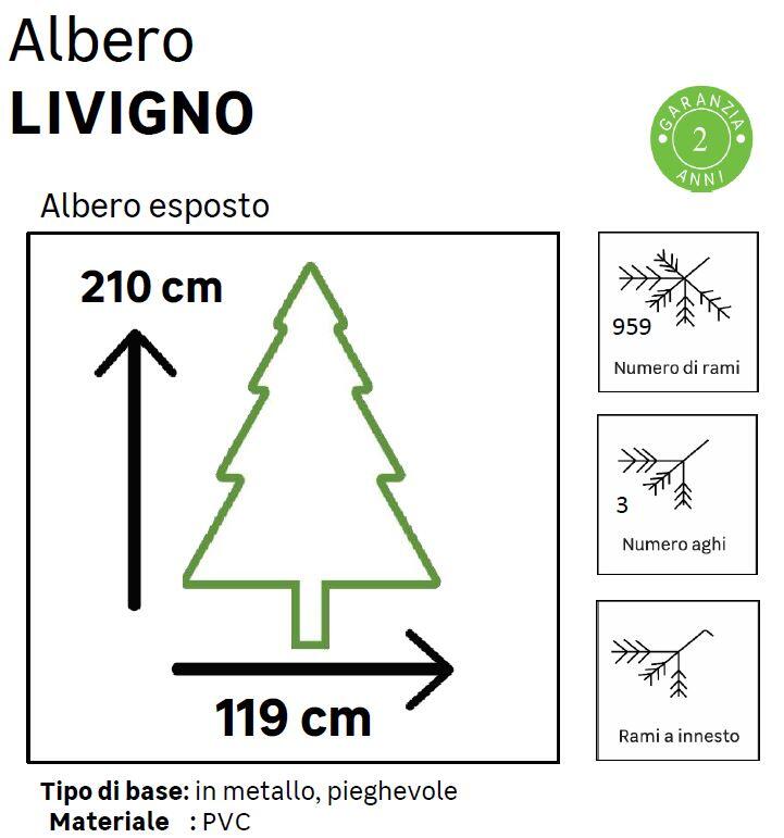Albero di Natale artificiale Livigno verde H 210 cm x Ø 119 cm - 4