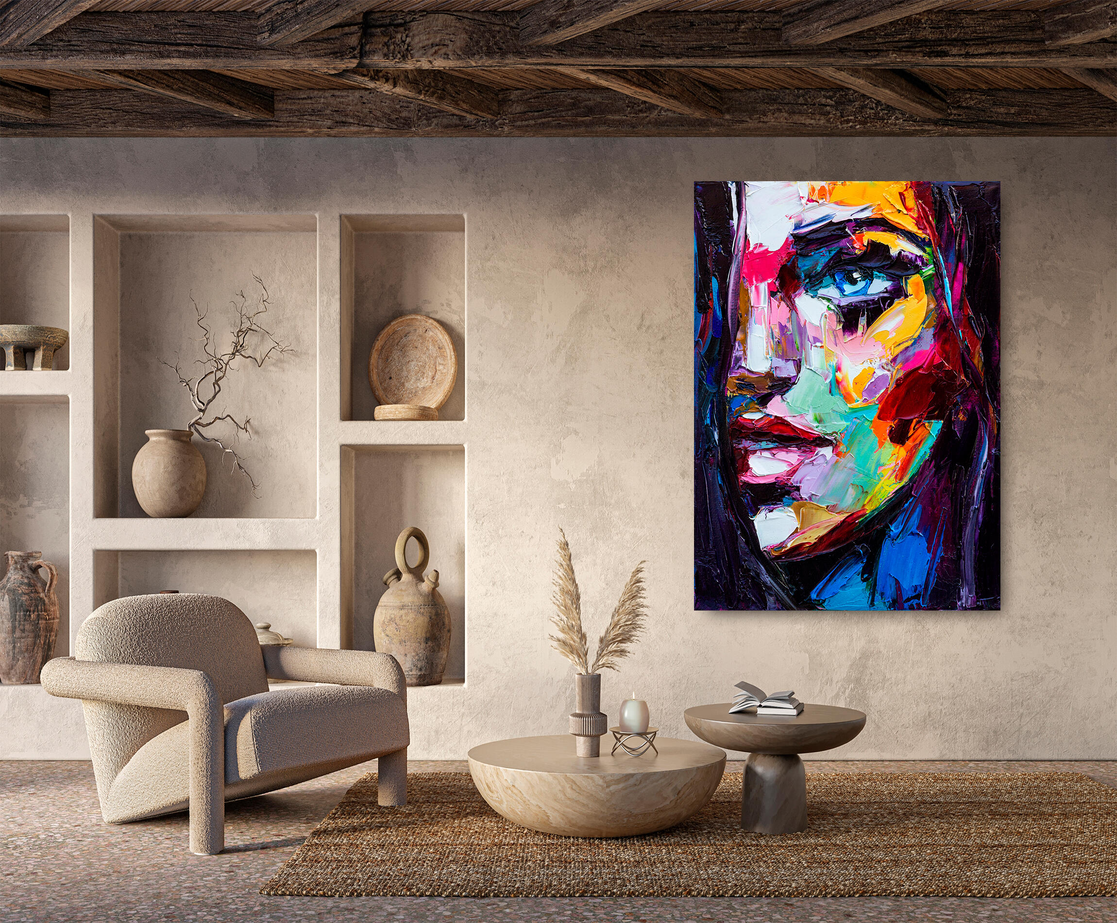Pintura impresa sin marco Arte rectangular de 100 x 140 cm. MDF Woman pasteles cálidos - 7