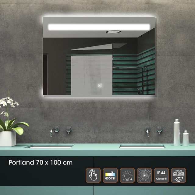 BOLEO Miroir LED Lumineux 70 x 100 cm réversible (2100 LMS) Fonctions tactiles : intensité & Couleur réglables + antibuée - Miroir Salle de Bain BOLEO Miroir LED Lumineux 70 x 100 cm réversible (2100 LMS) Fonctions tactiles : intensité & Couleur réglables + antibuée - Miroir Salle de Bain
