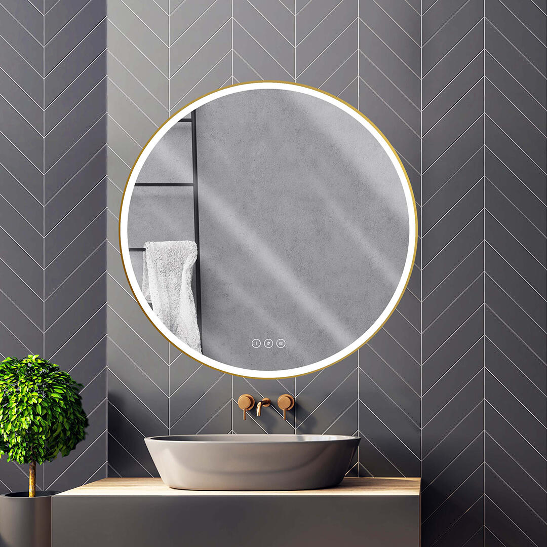 Miroir lumineux antibué rond variation de couleur doré Diam.90 cm Solar - 2