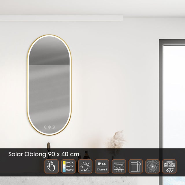 Miroir lumineux antibué ovale variation de couleur doré l.40 x H.90 cm Solar
