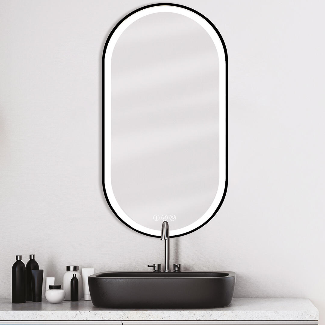 Miroir lumineux ovale noir l.50 x H.90 cm Swann, Tactile, Anti-buée, Variateur - 2